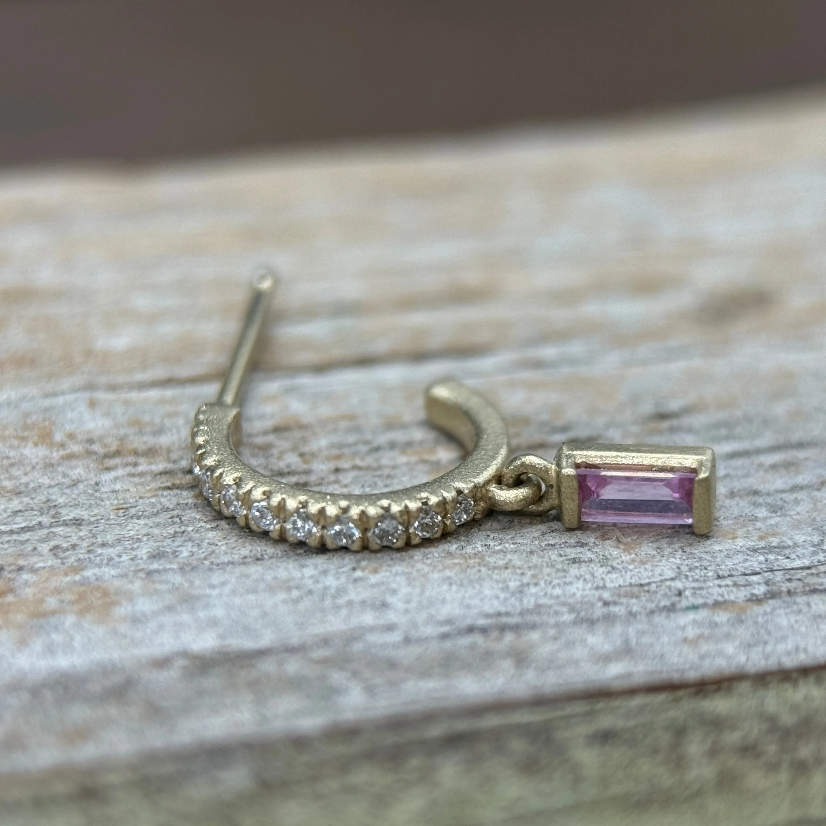 Pink Sapphire & Diamond Hoops