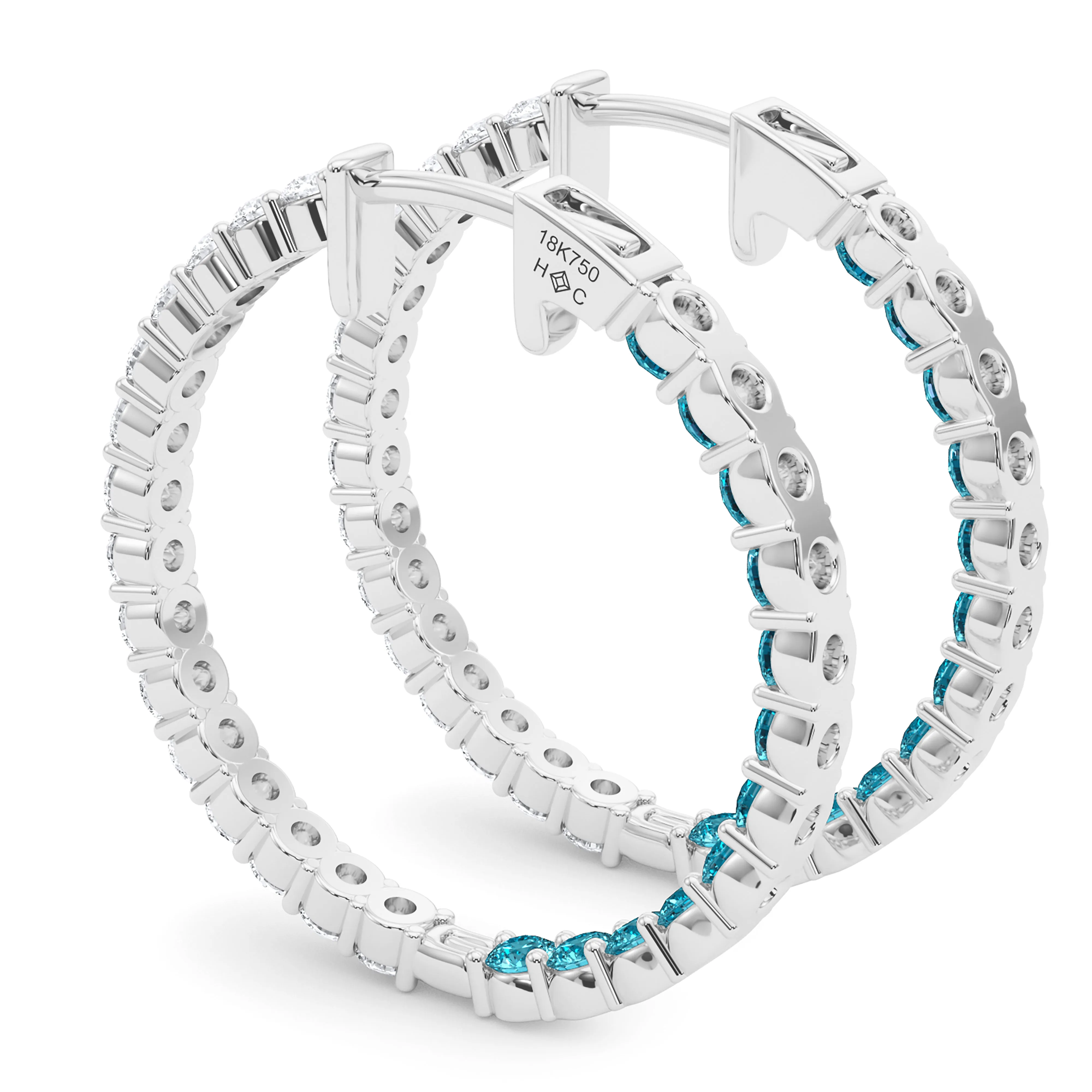 Round Shape Diamond & Birthstone Inside Out Hoops