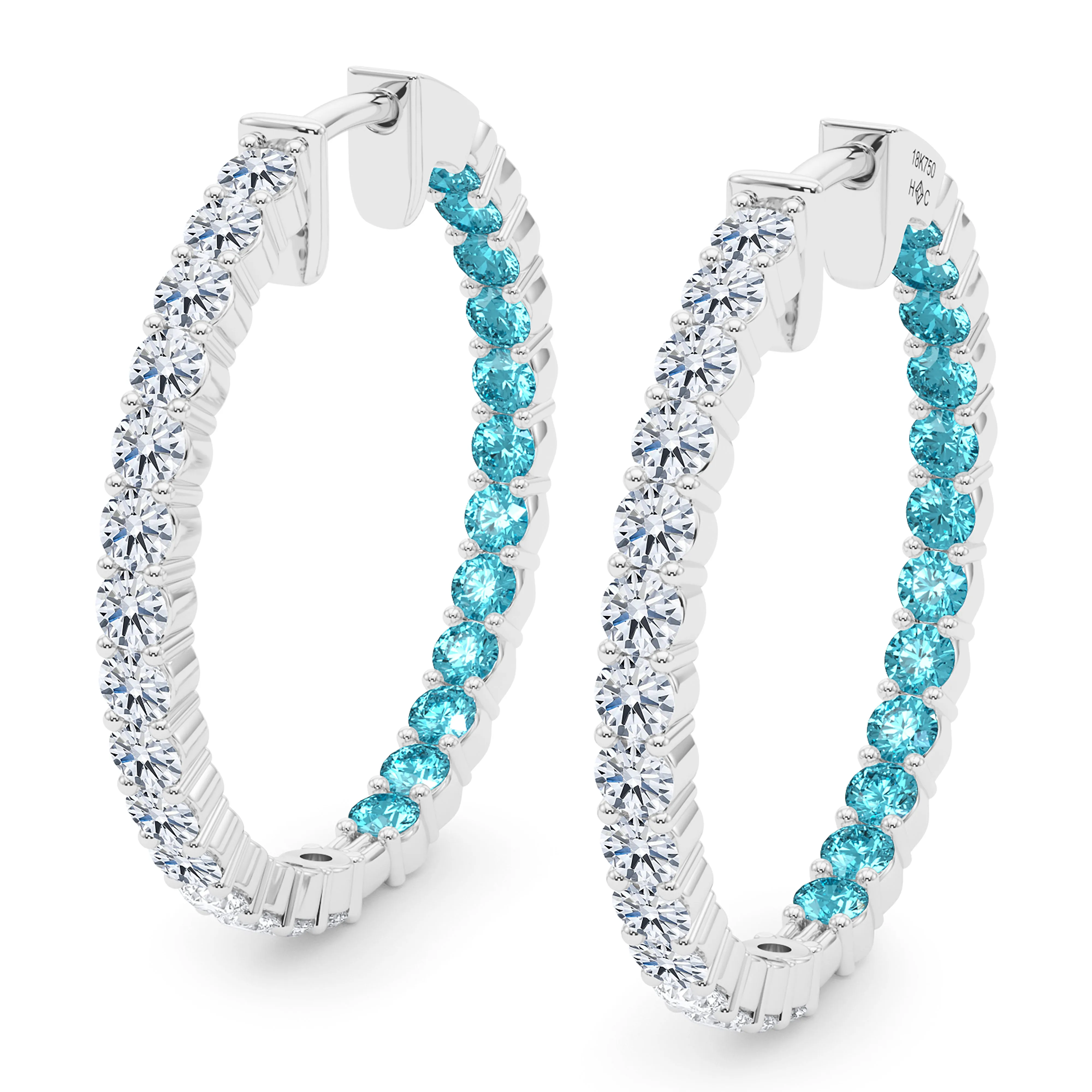 Round Shape Diamond & Birthstone Inside Out Hoops