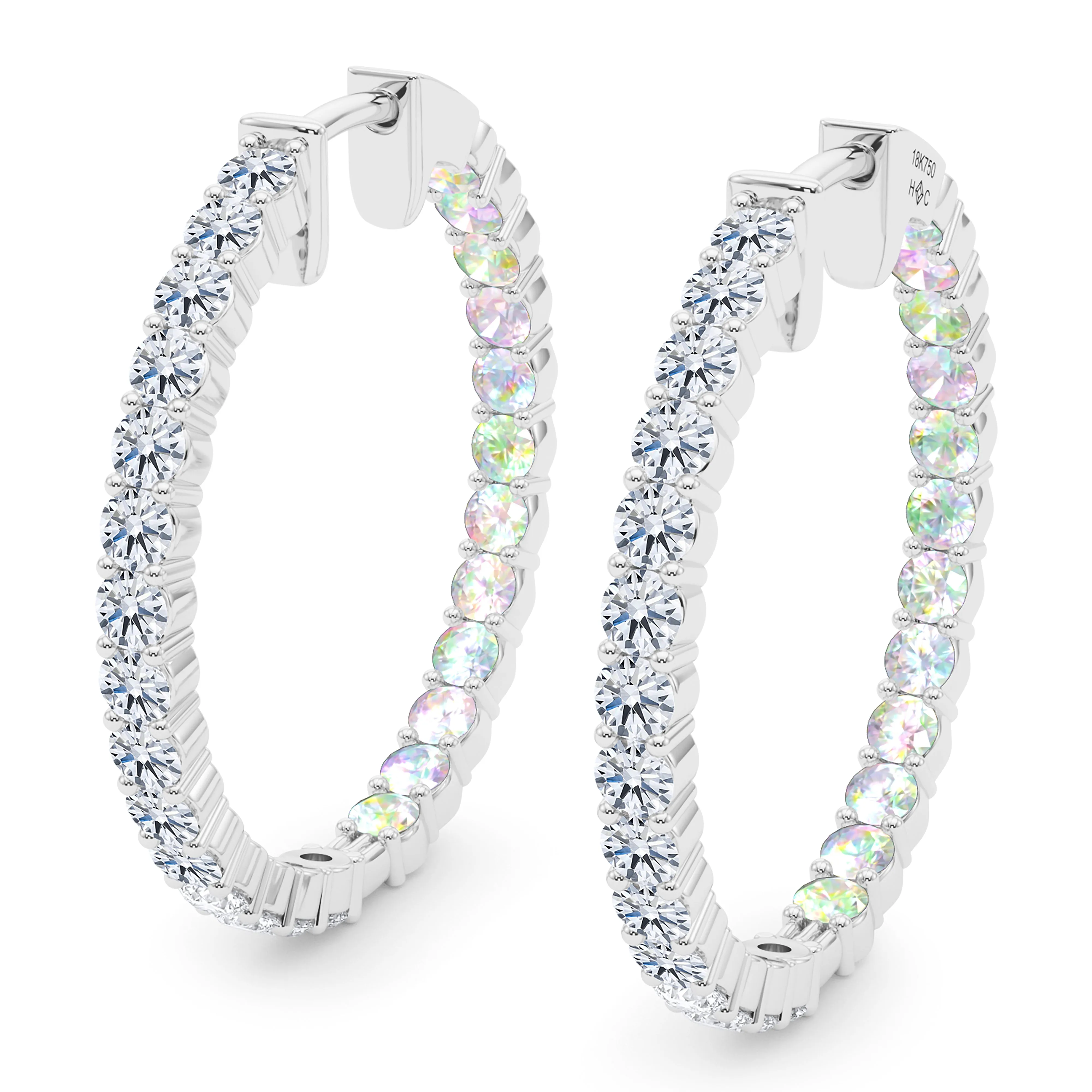 Round Shape Diamond & Birthstone Inside Out Hoops