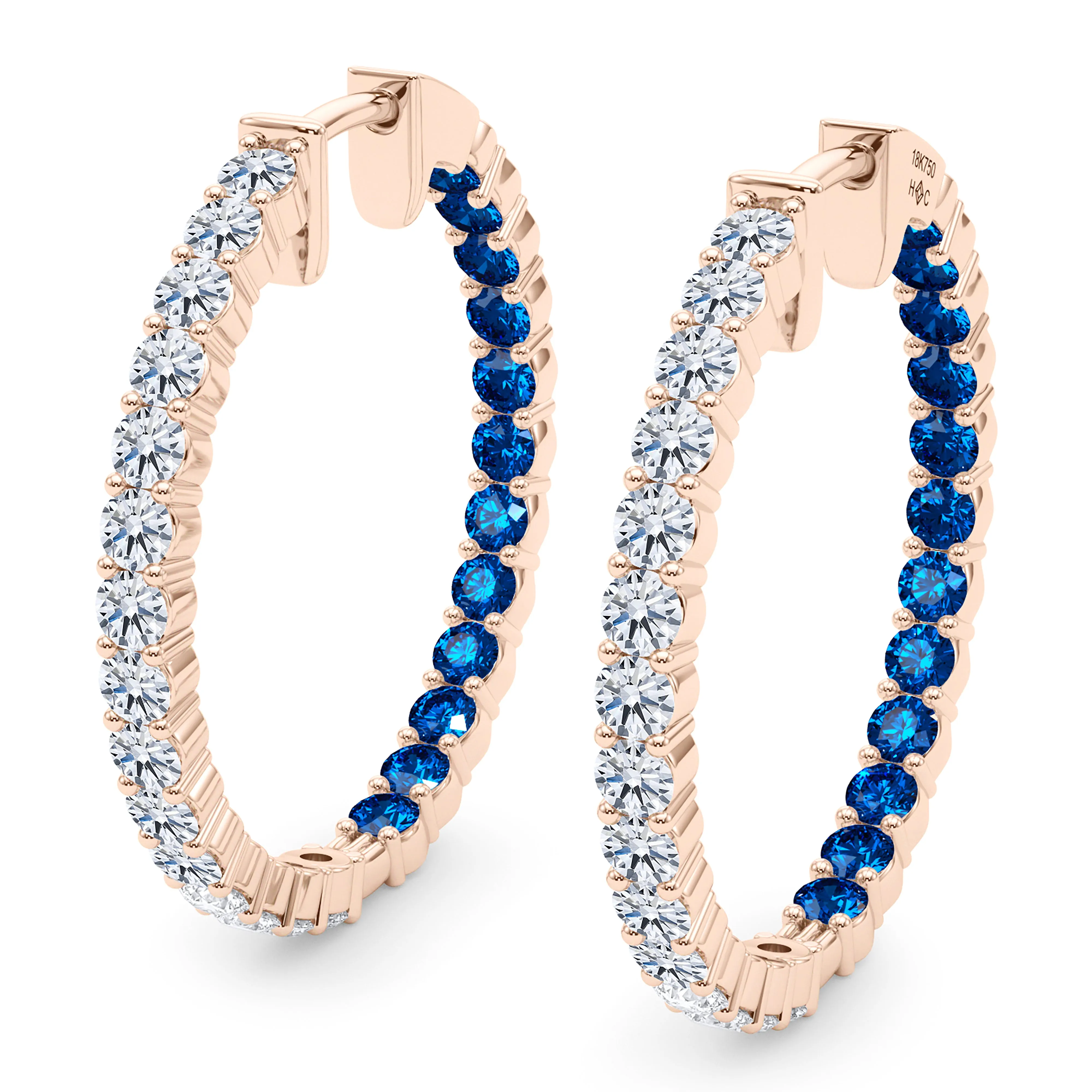 Round Shape Diamond & Birthstone Inside Out Hoops