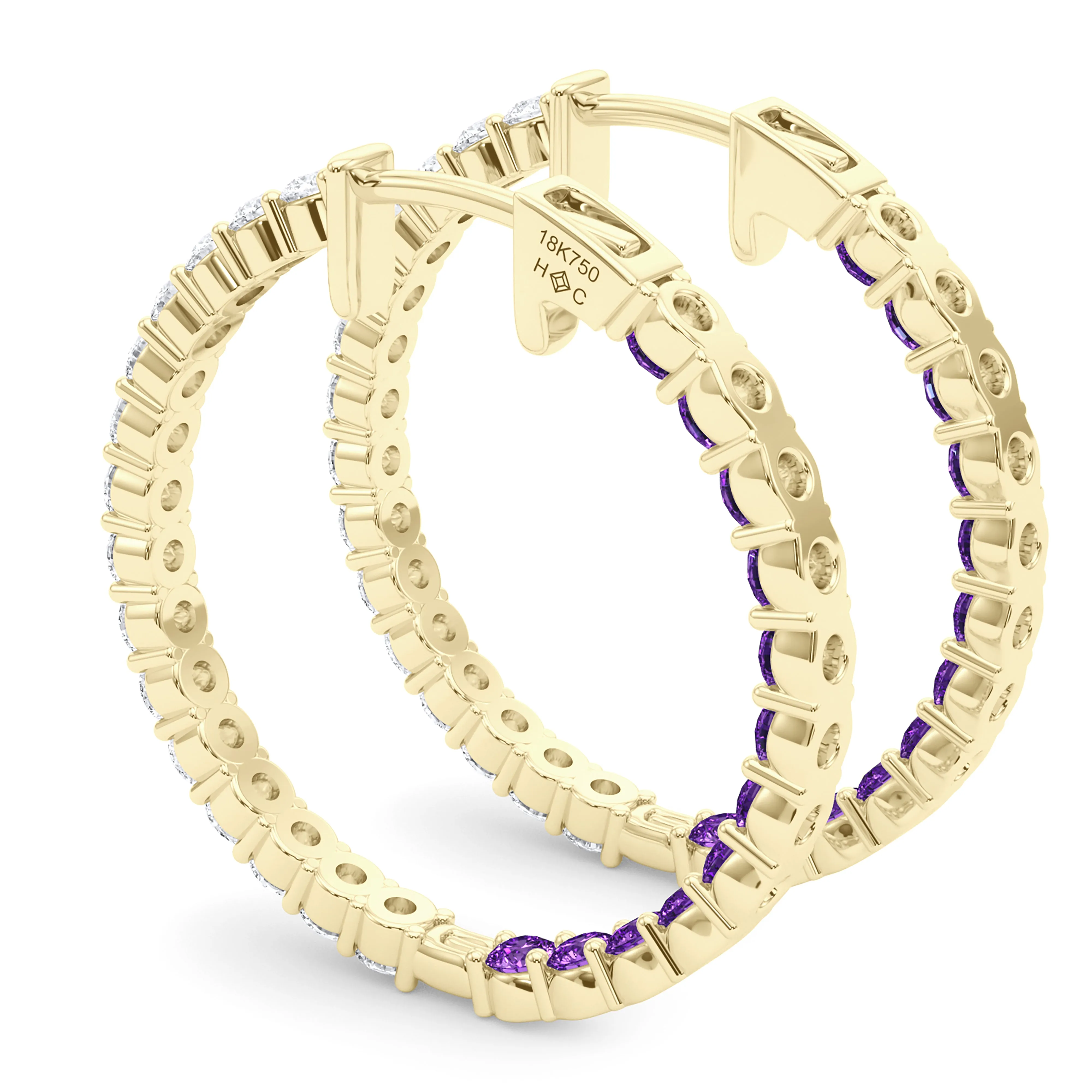 Round Shape Diamond & Birthstone Inside Out Hoops