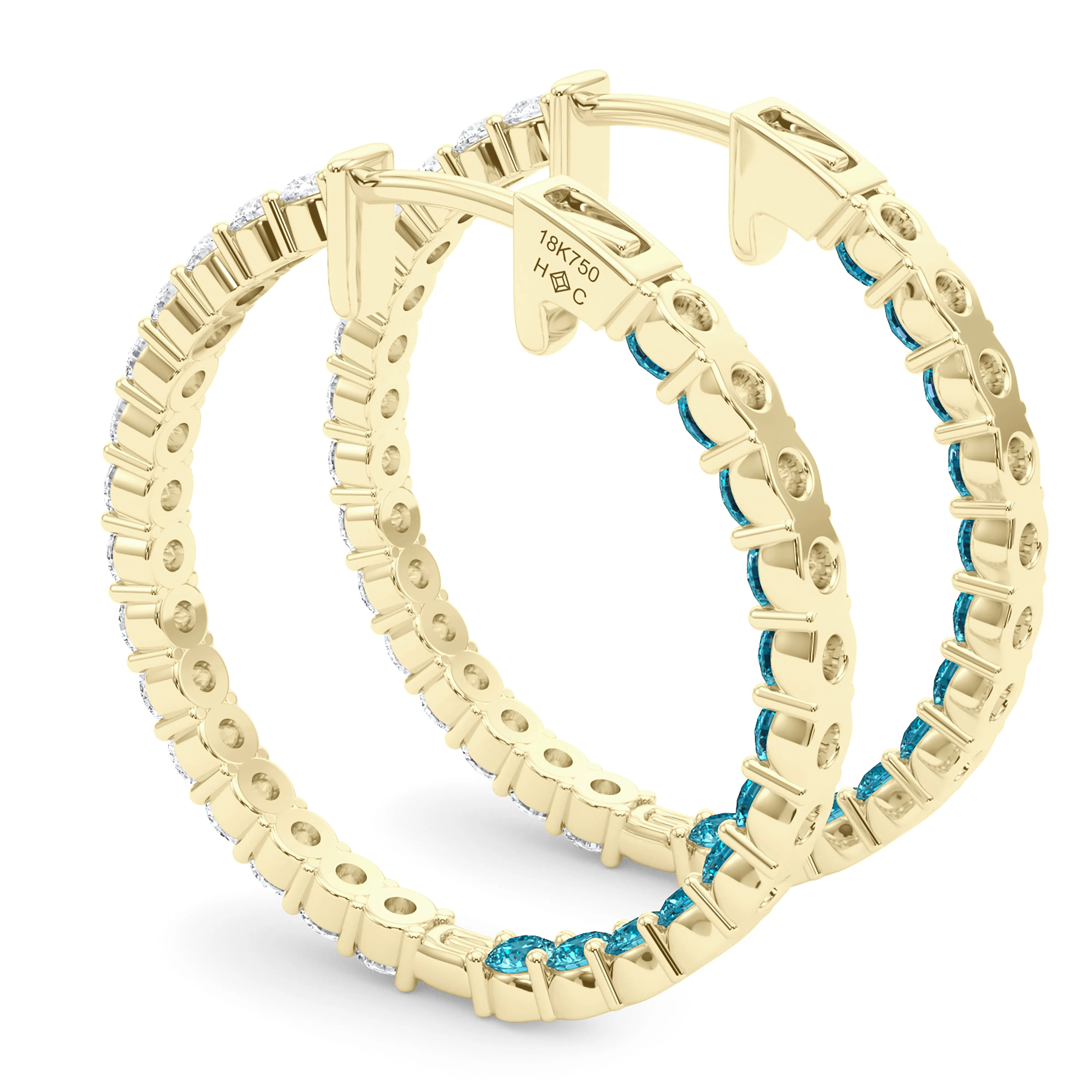 Round Shape Diamond & Birthstone Inside Out Hoops