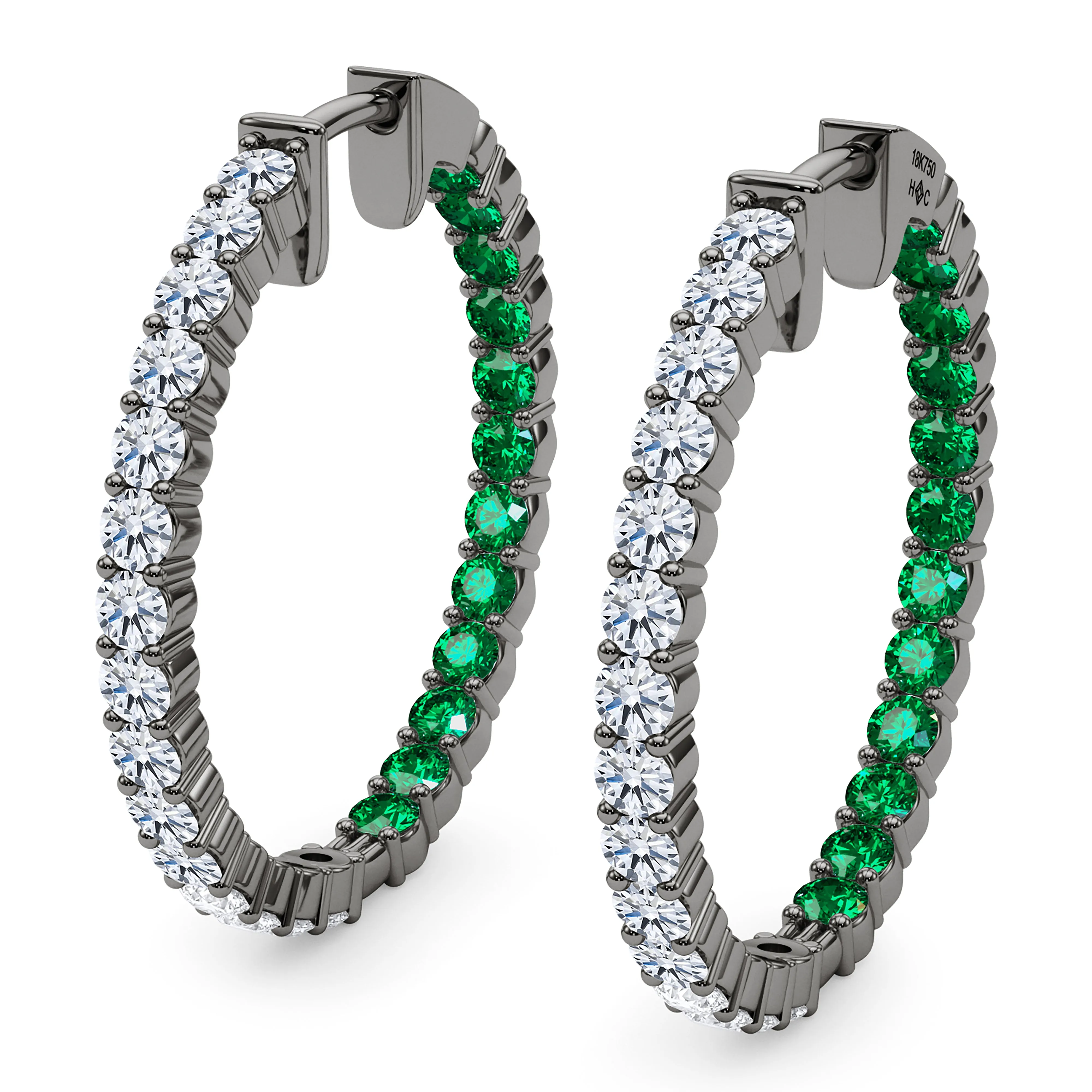 Round Shape Diamond & Birthstone Inside Out Hoops