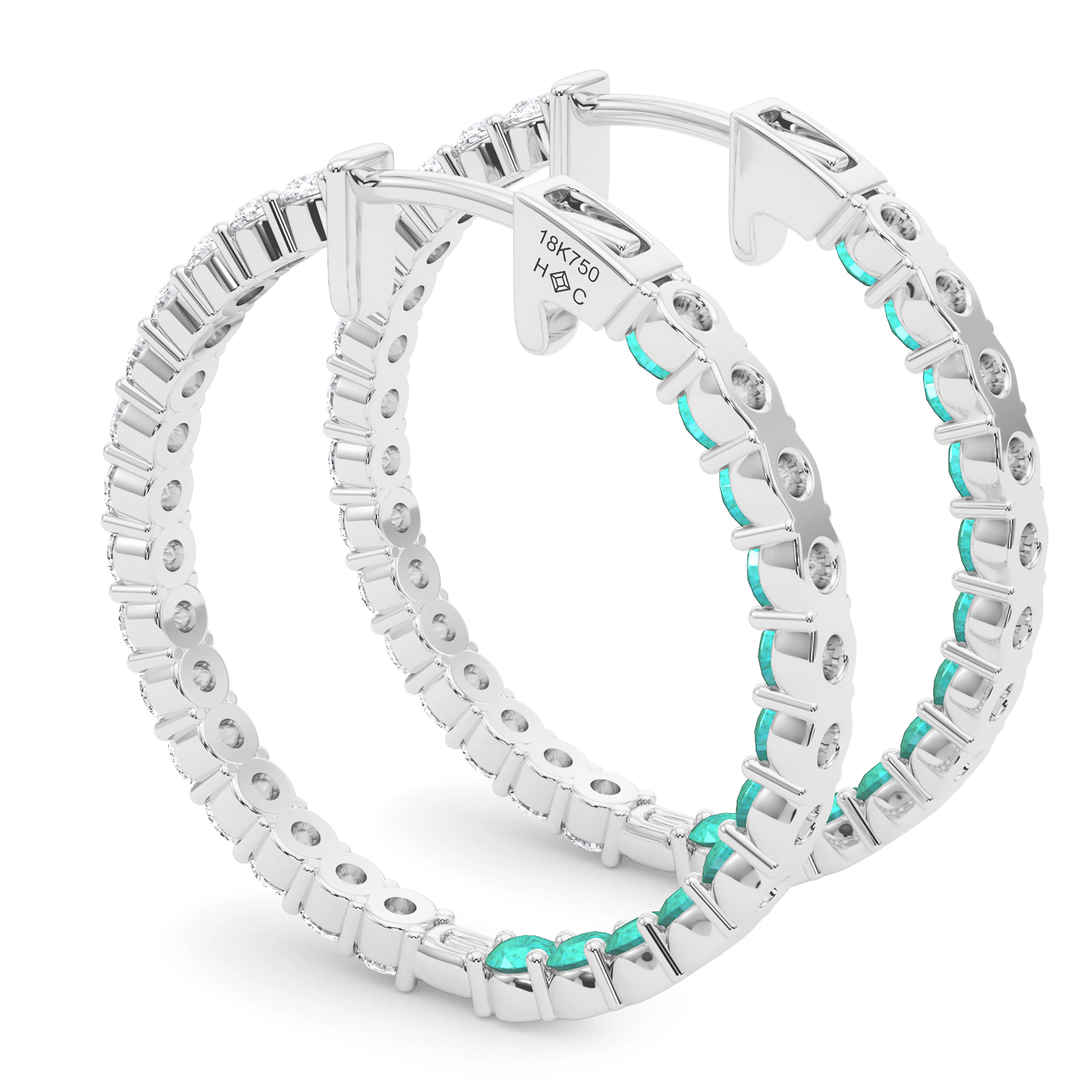 Round Shape Diamond & Birthstone Inside Out Hoops