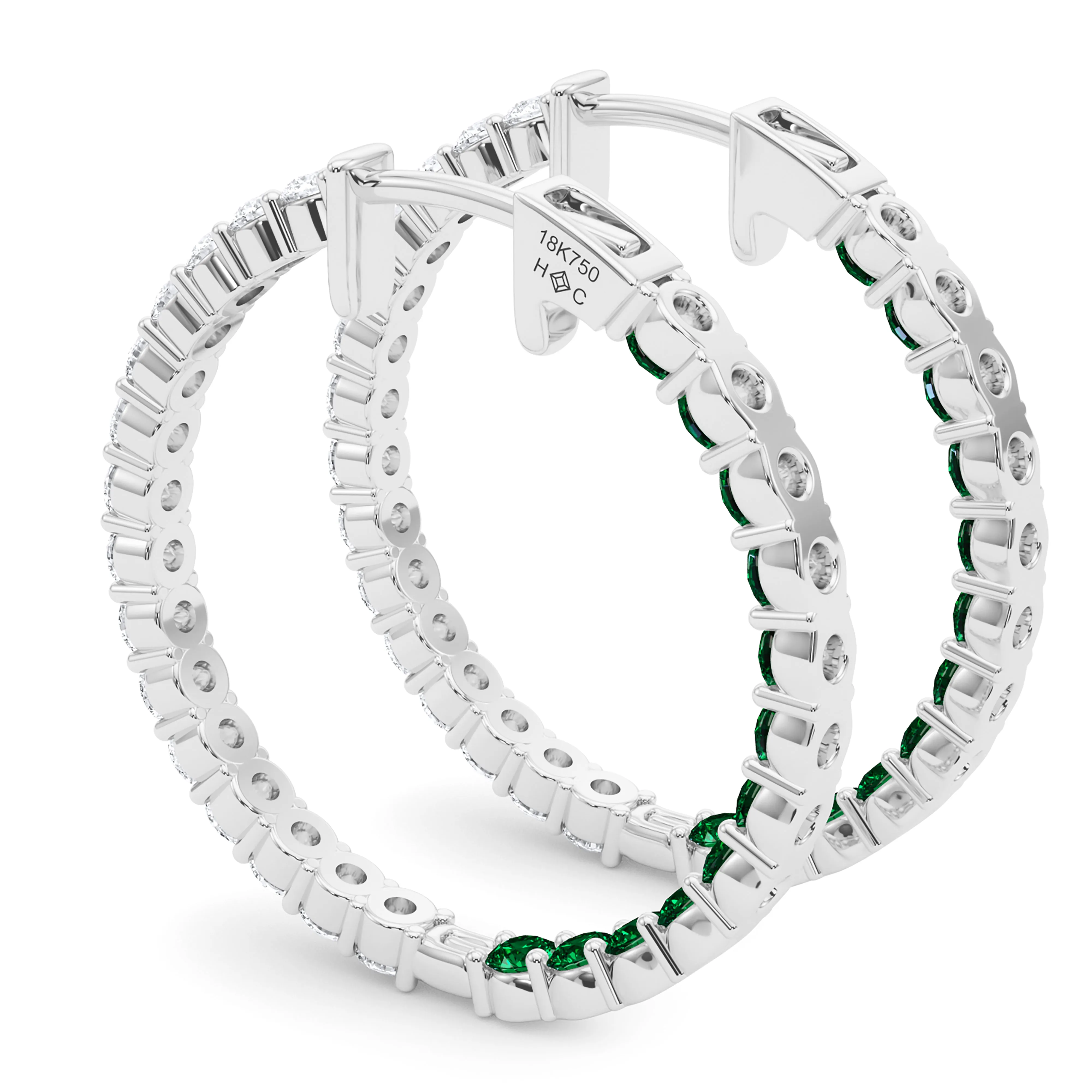 Round Shape Diamond & Birthstone Inside Out Hoops
