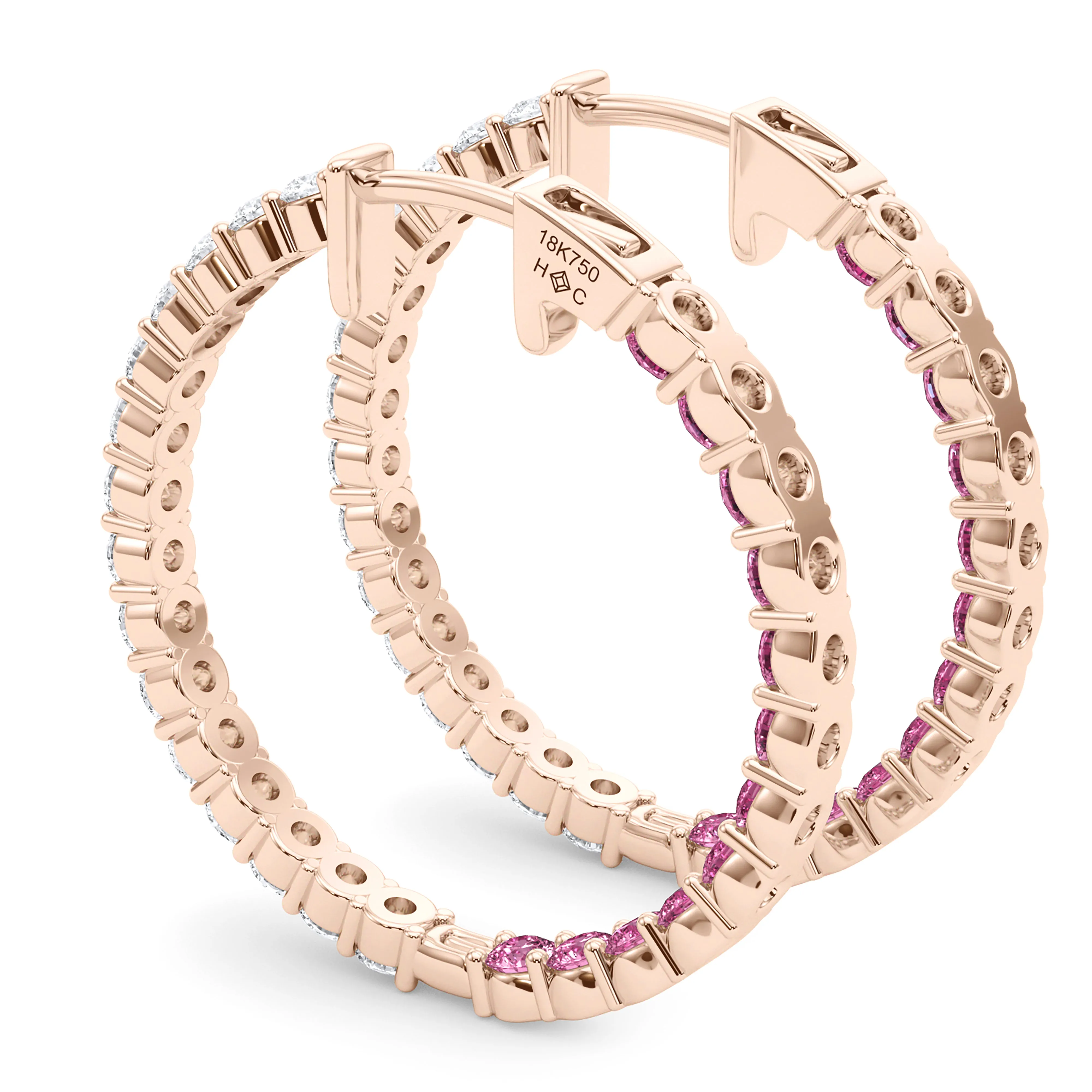 Round Shape Diamond & Birthstone Inside Out Hoops