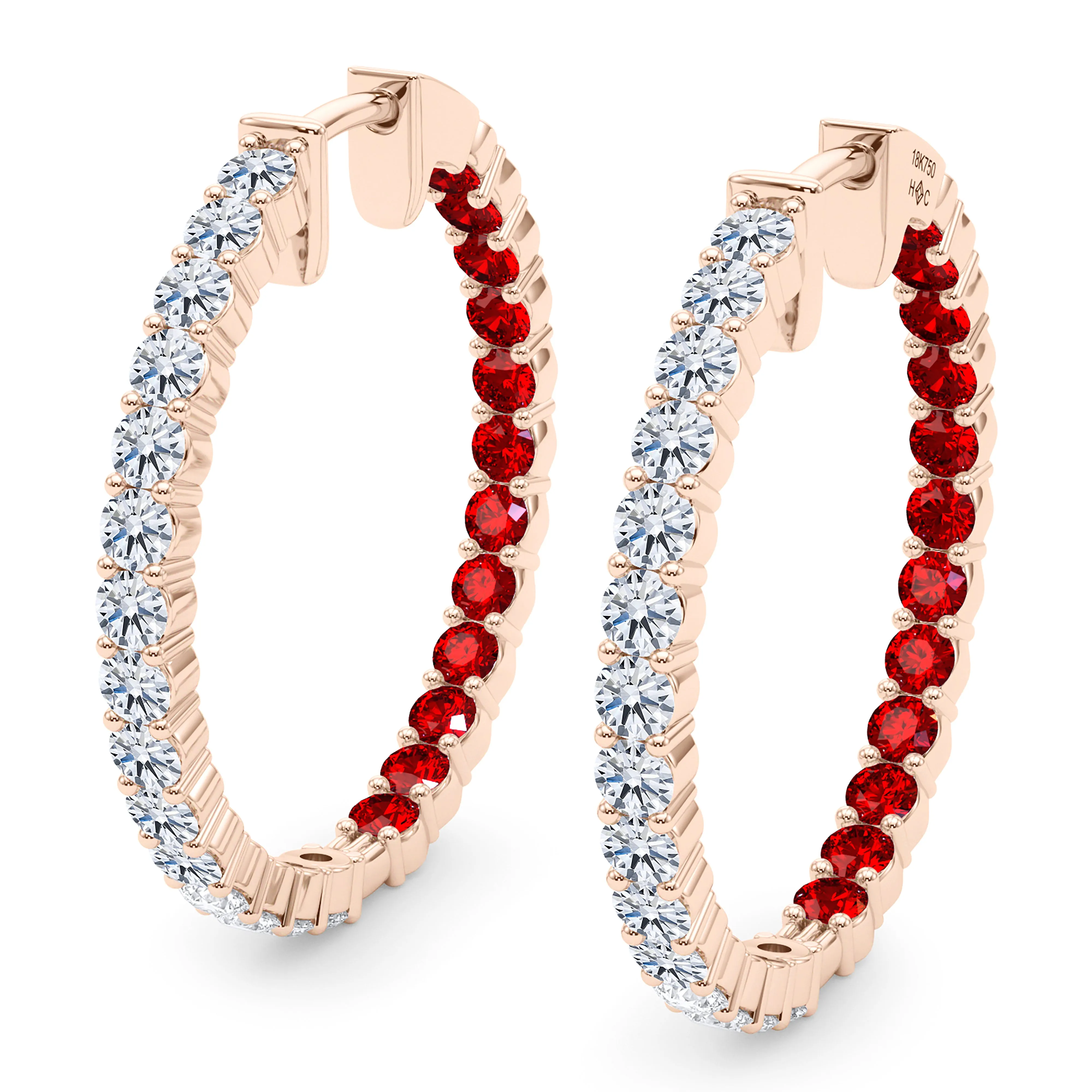 Round Shape Diamond & Birthstone Inside Out Hoops