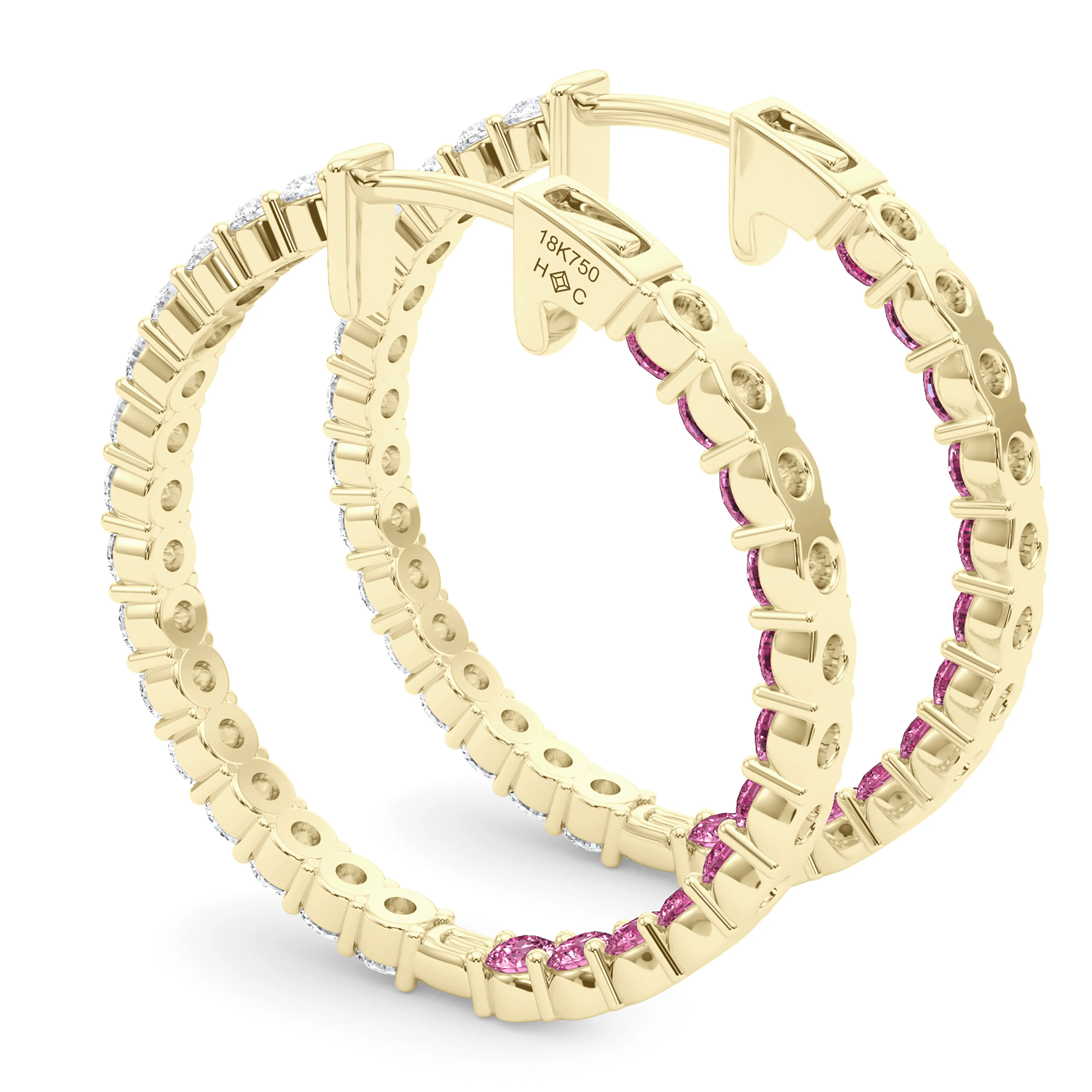 Round Shape Diamond & Birthstone Inside Out Hoops