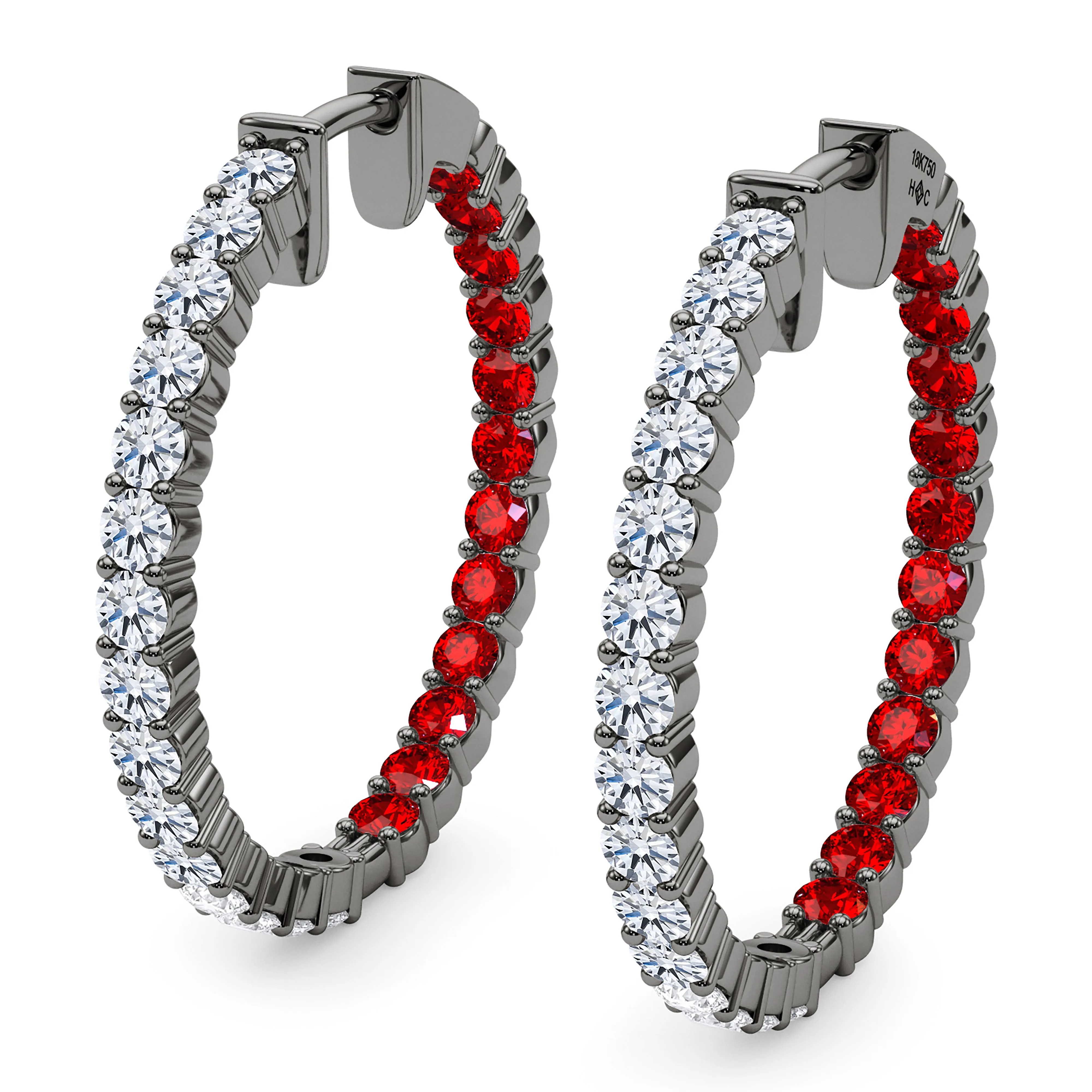 Round Shape Diamond & Birthstone Inside Out Hoops