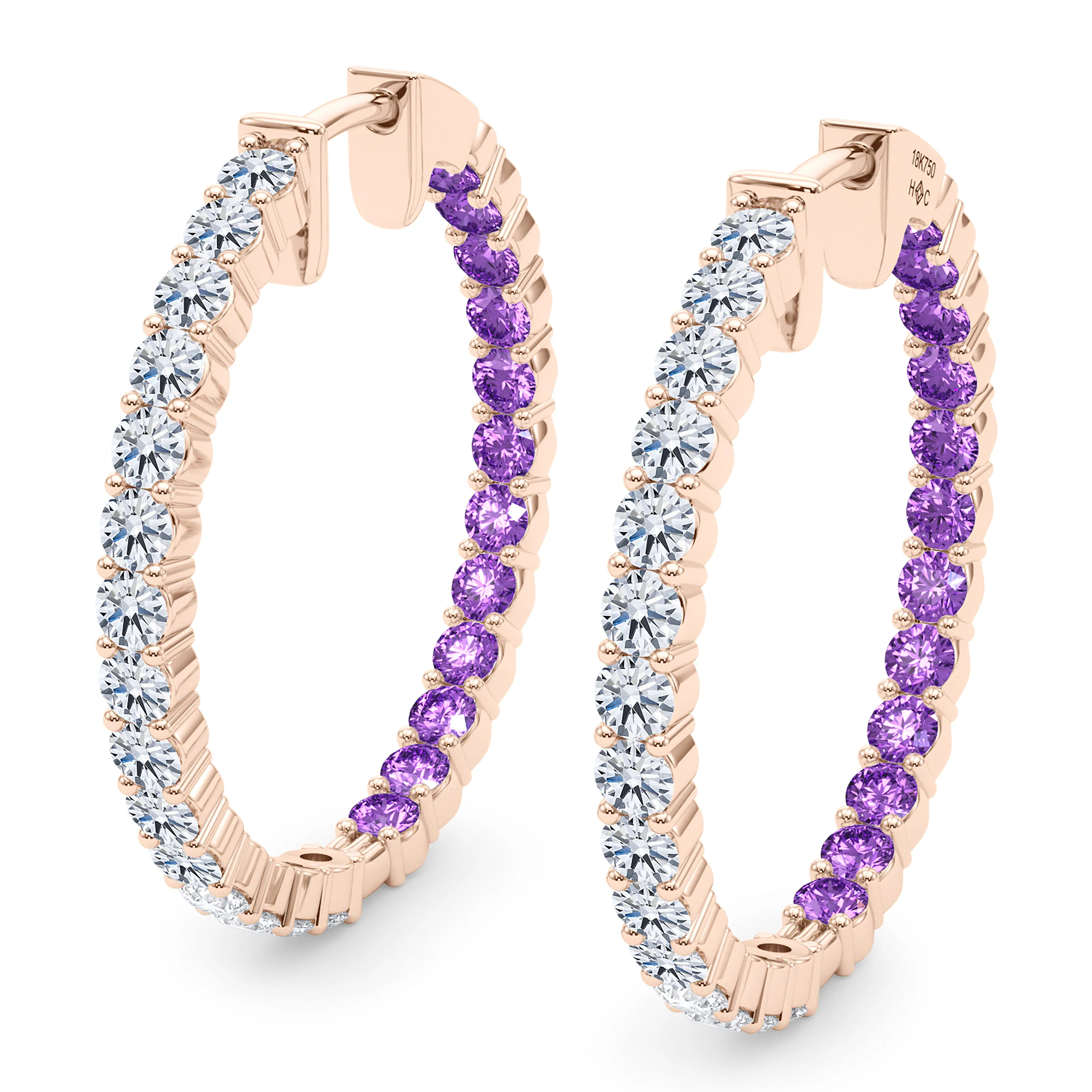 Round Shape Diamond & Birthstone Inside Out Hoops