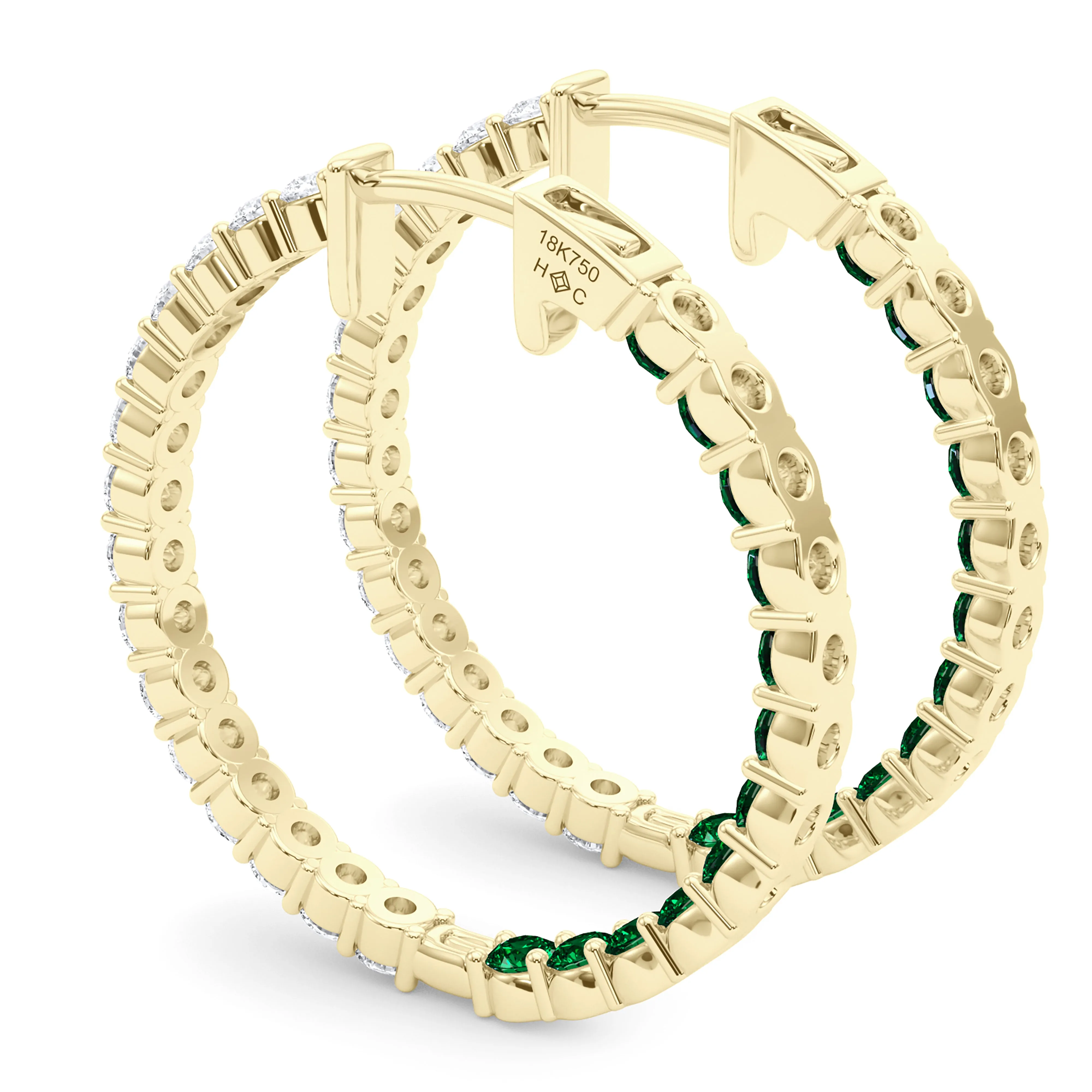 Round Shape Diamond & Birthstone Inside Out Hoops