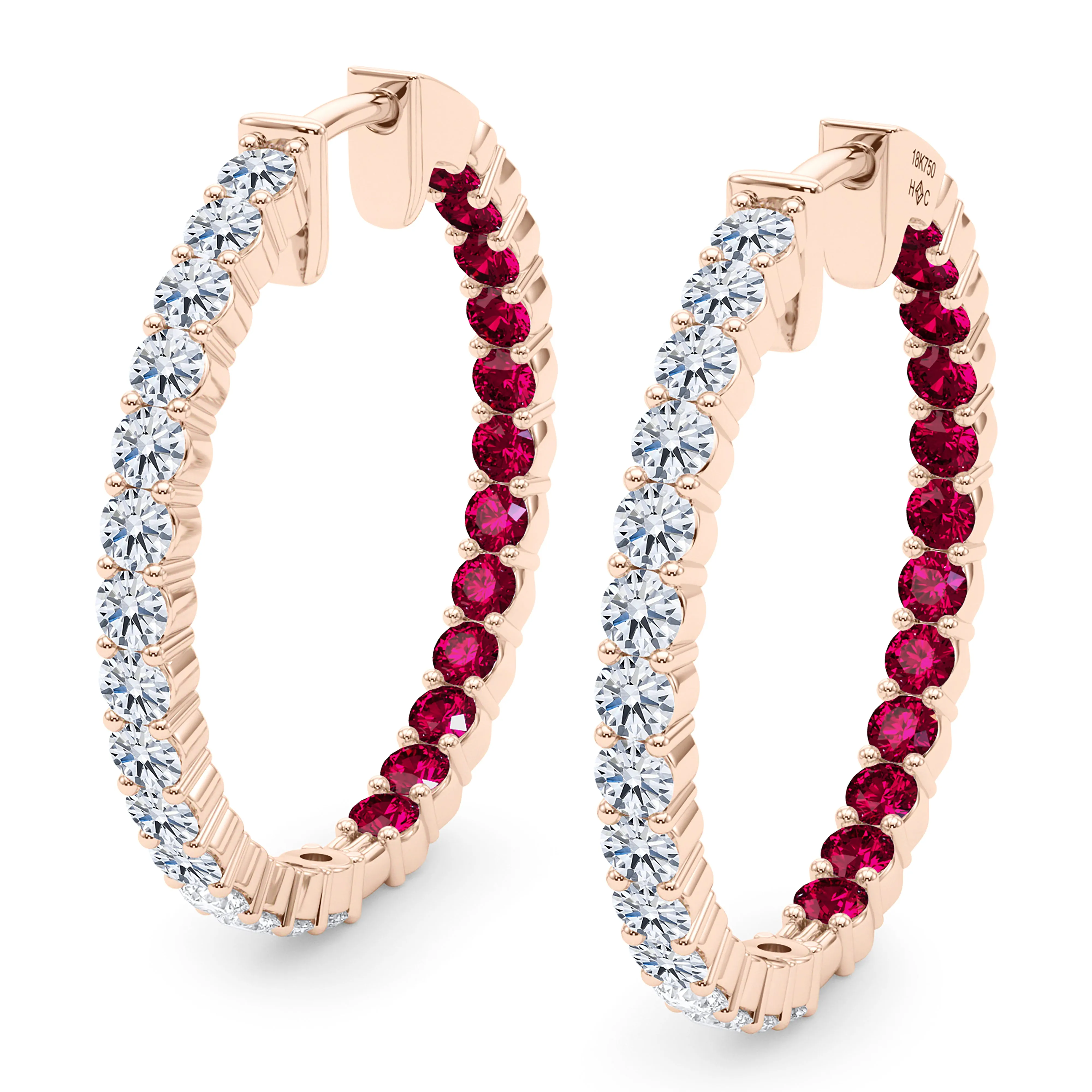 Round Shape Diamond & Birthstone Inside Out Hoops