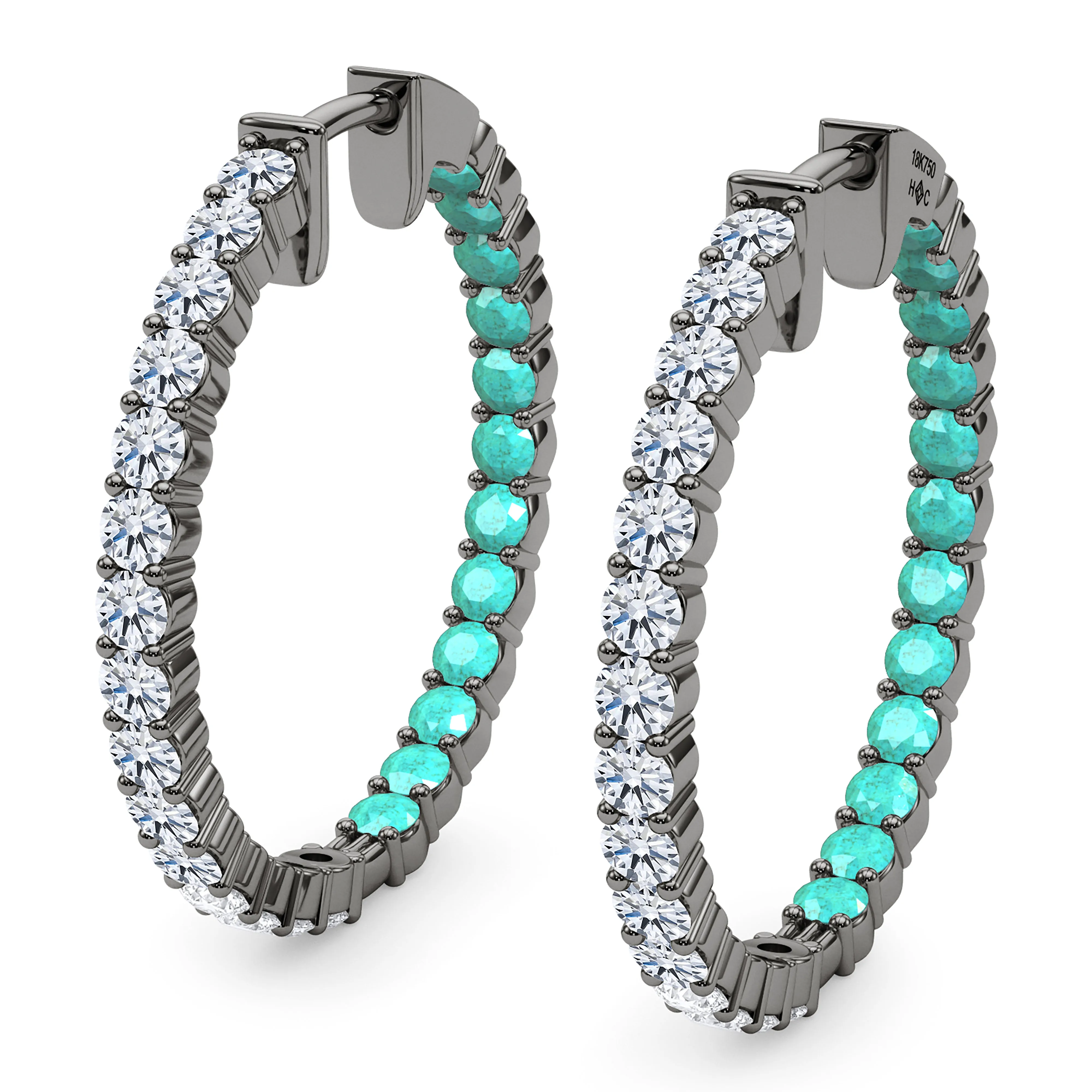 Round Shape Diamond & Birthstone Inside Out Hoops