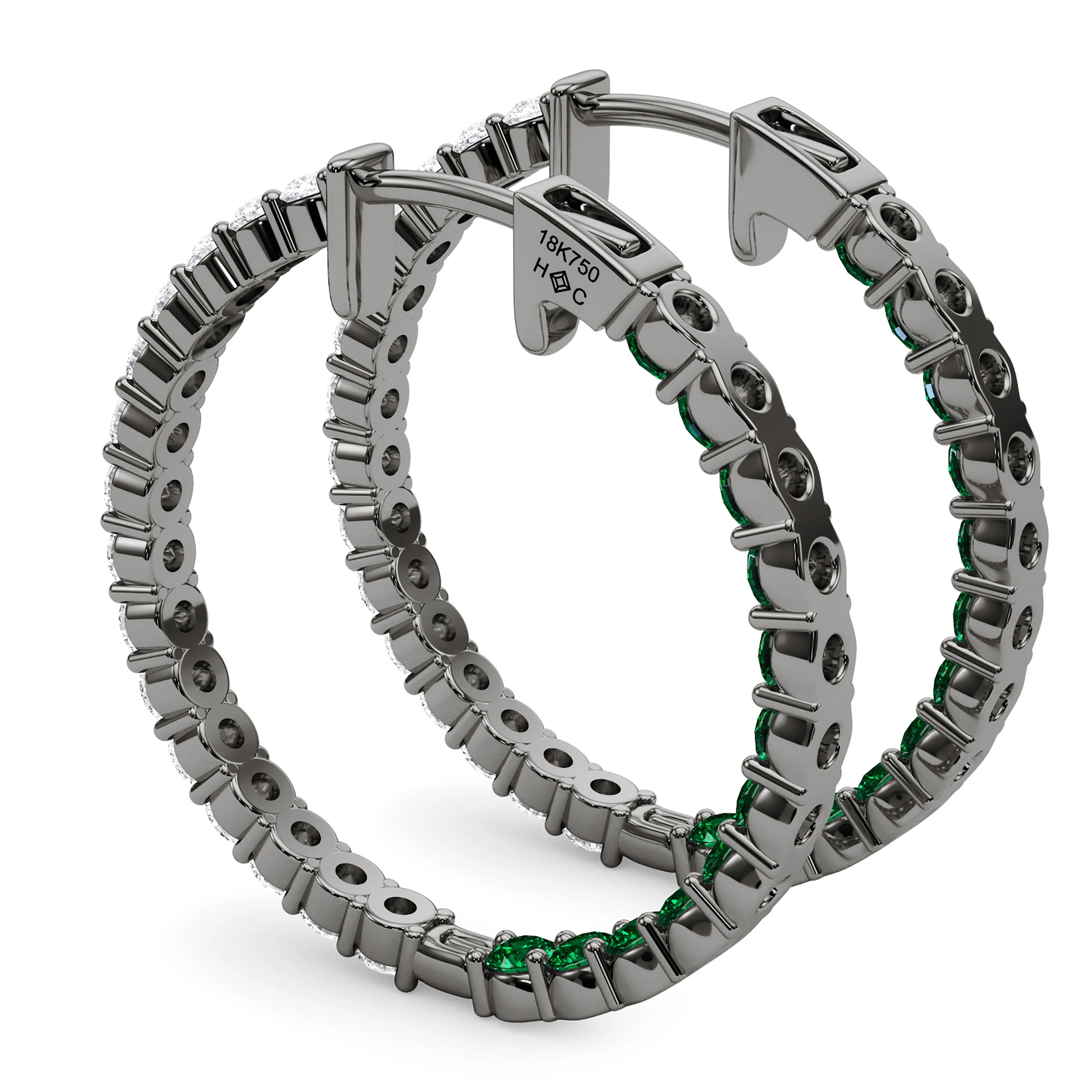 Round Shape Diamond & Birthstone Inside Out Hoops