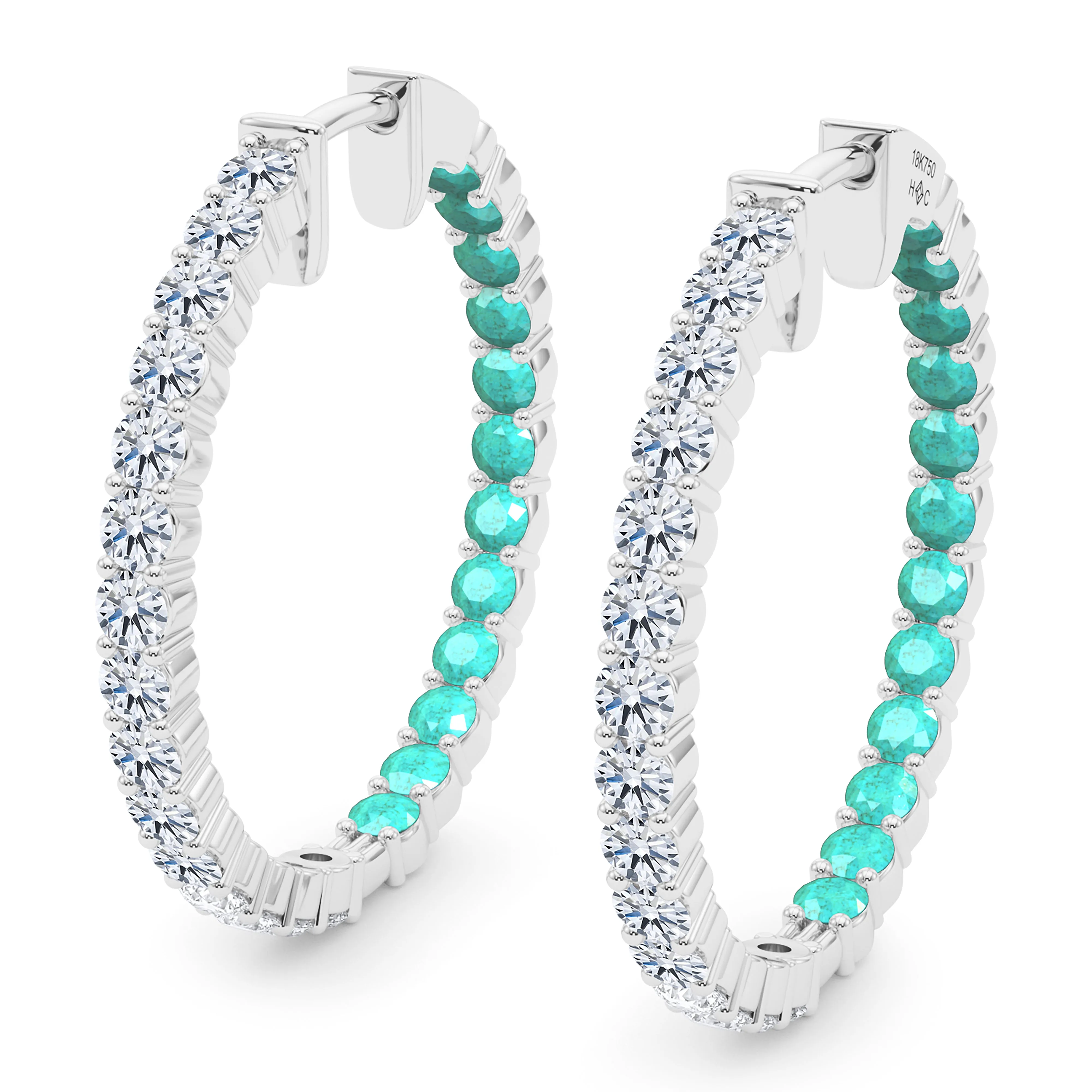 Round Shape Diamond & Birthstone Inside Out Hoops