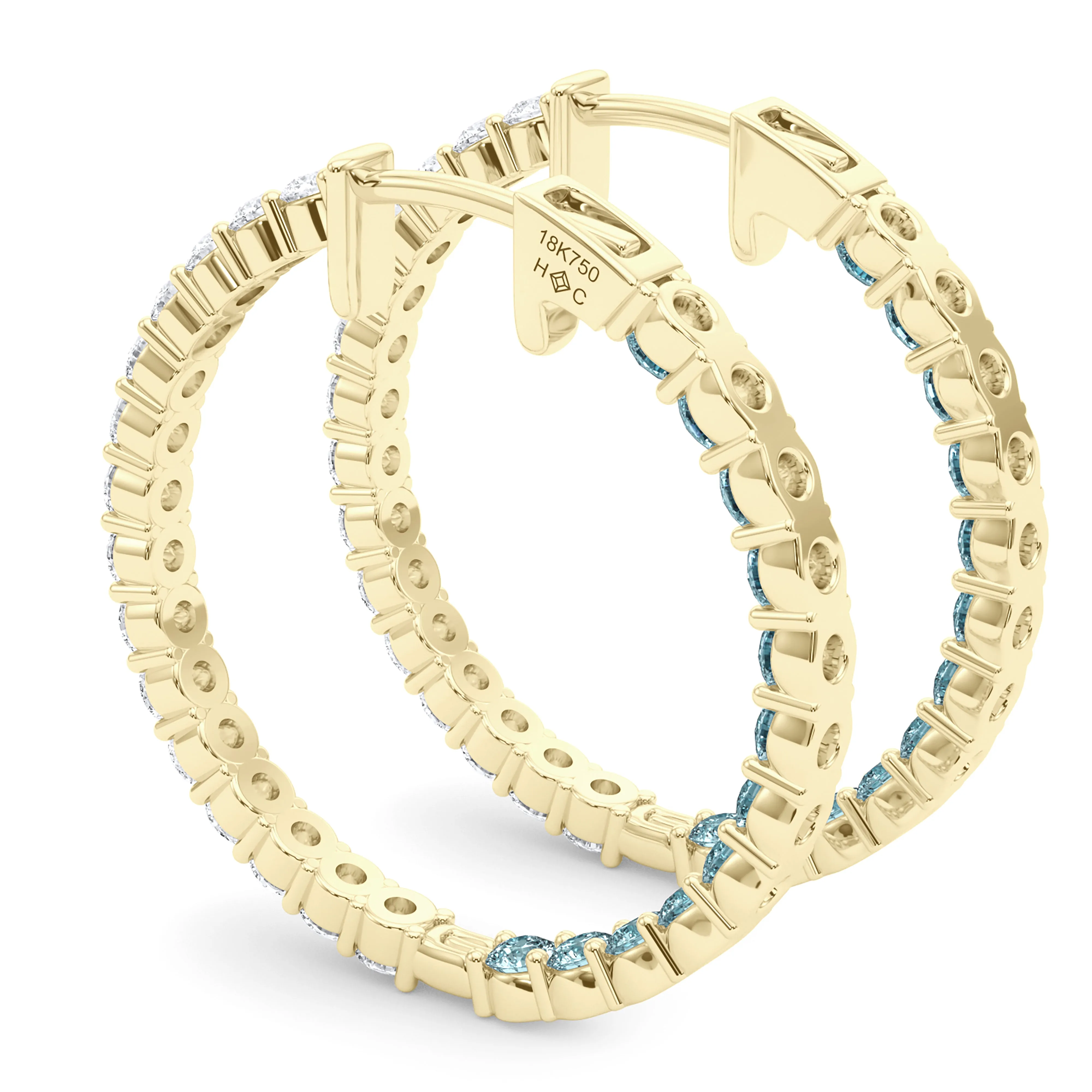 Round Shape Diamond & Birthstone Inside Out Hoops