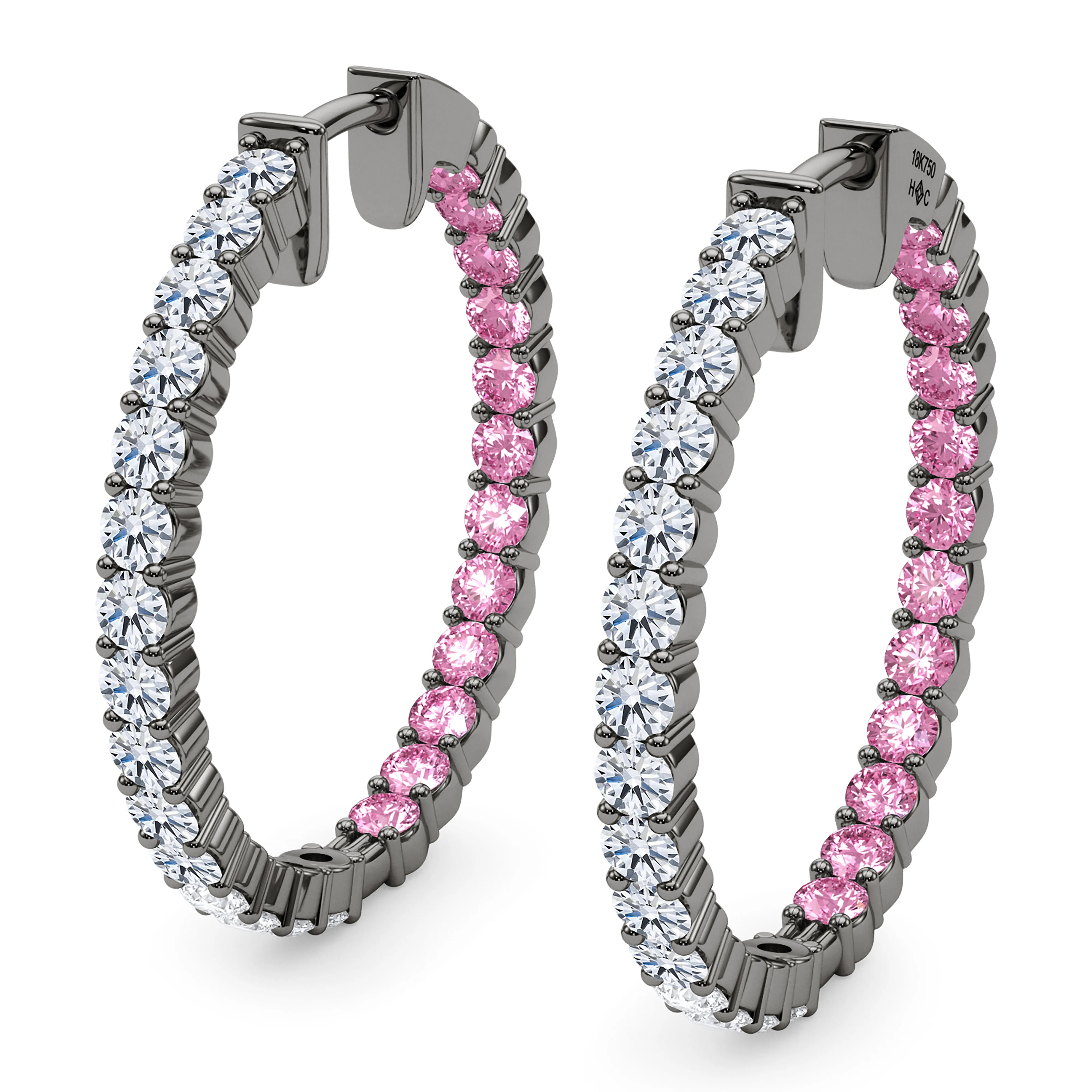 Round Shape Diamond & Birthstone Inside Out Hoops