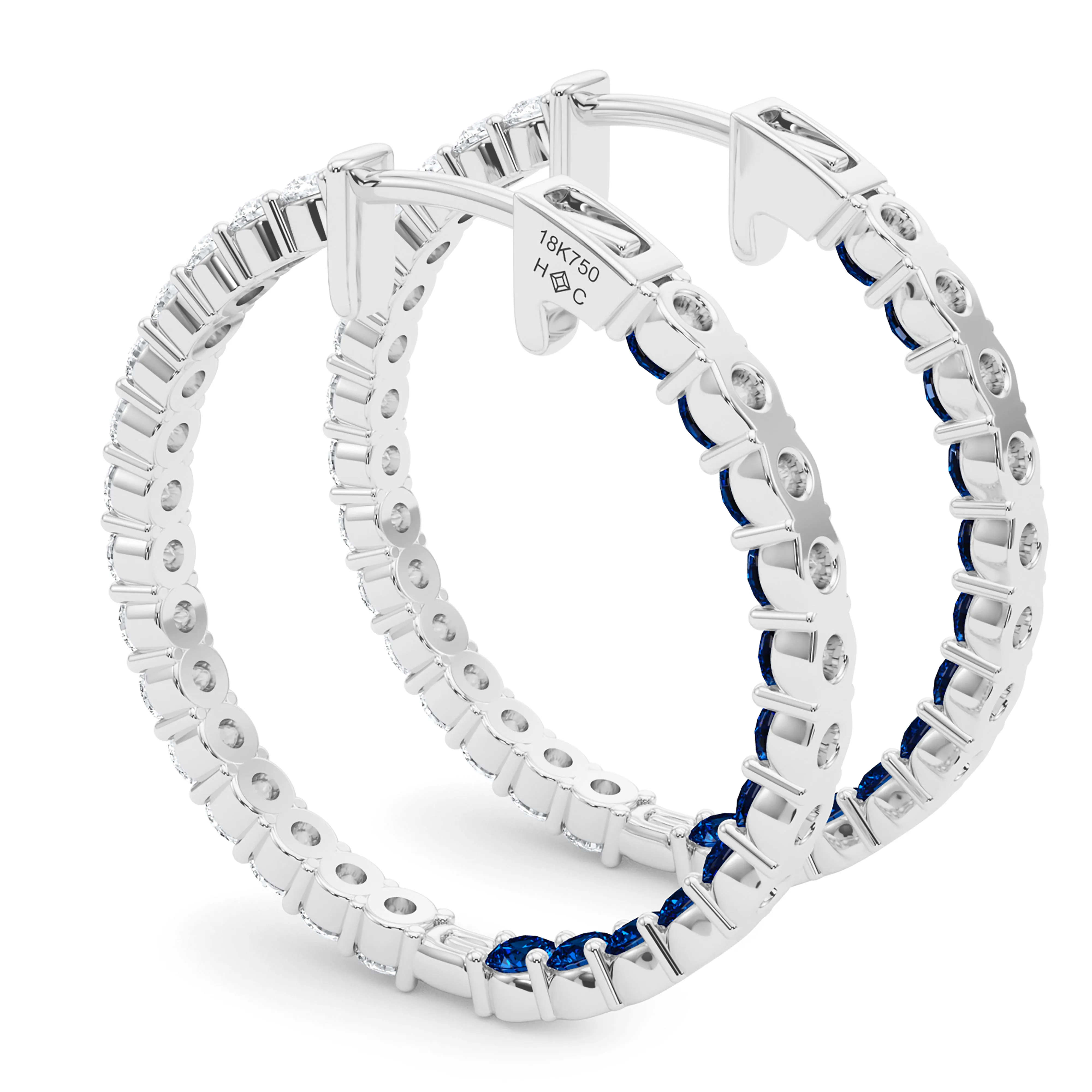 Round Shape Diamond & Birthstone Inside Out Hoops