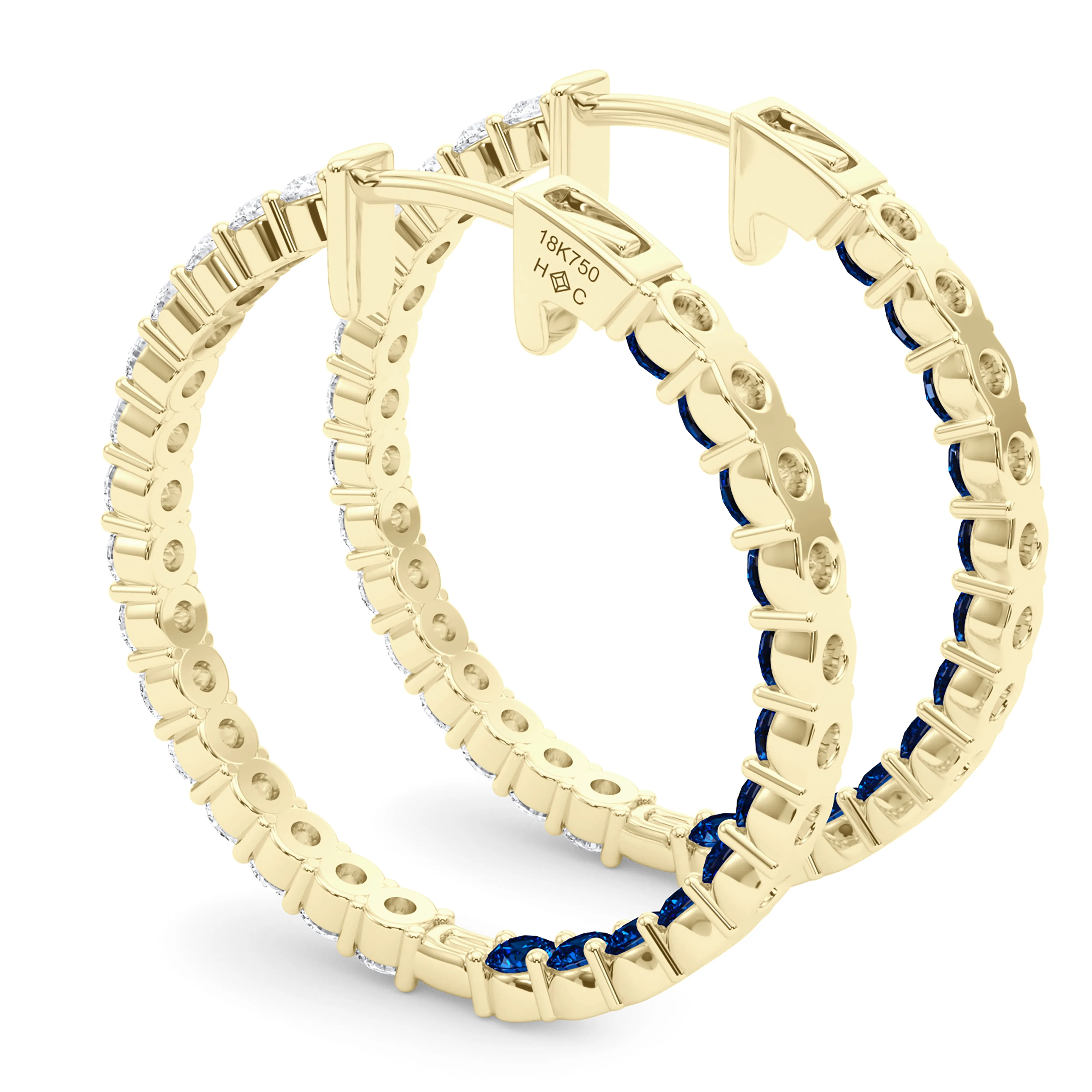 Round Shape Diamond & Birthstone Inside Out Hoops