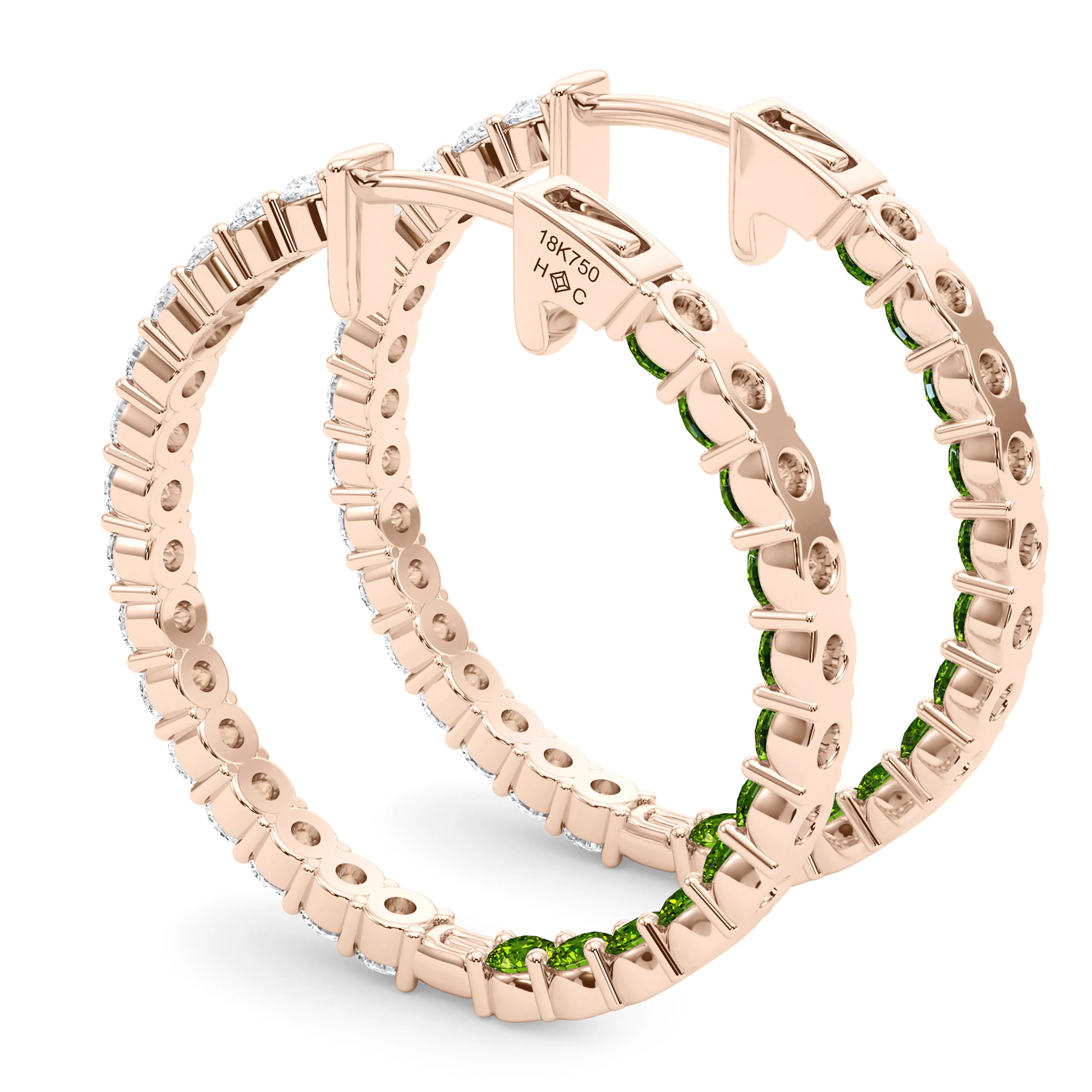 Round Shape Diamond & Birthstone Inside Out Hoops
