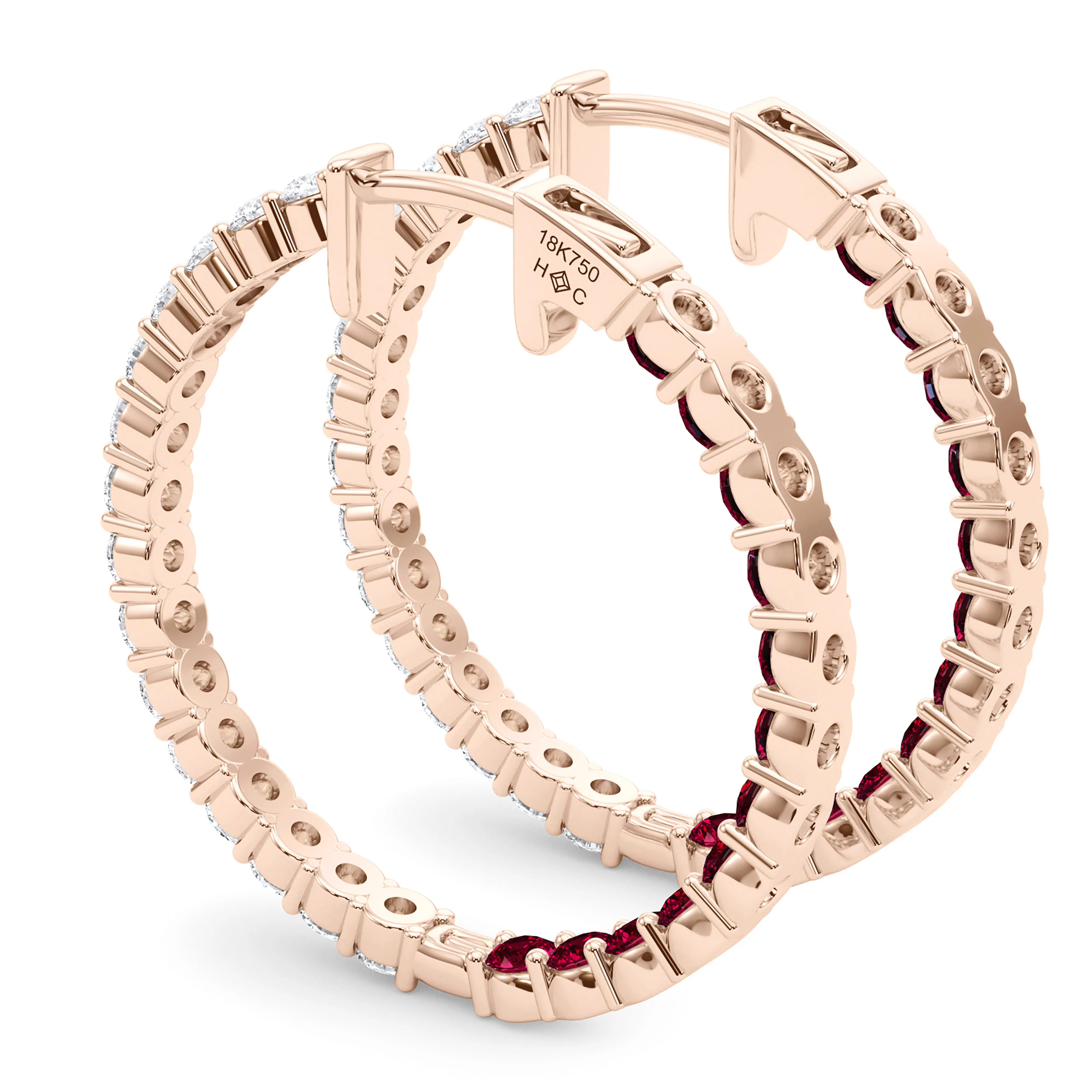 Round Shape Diamond & Birthstone Inside Out Hoops