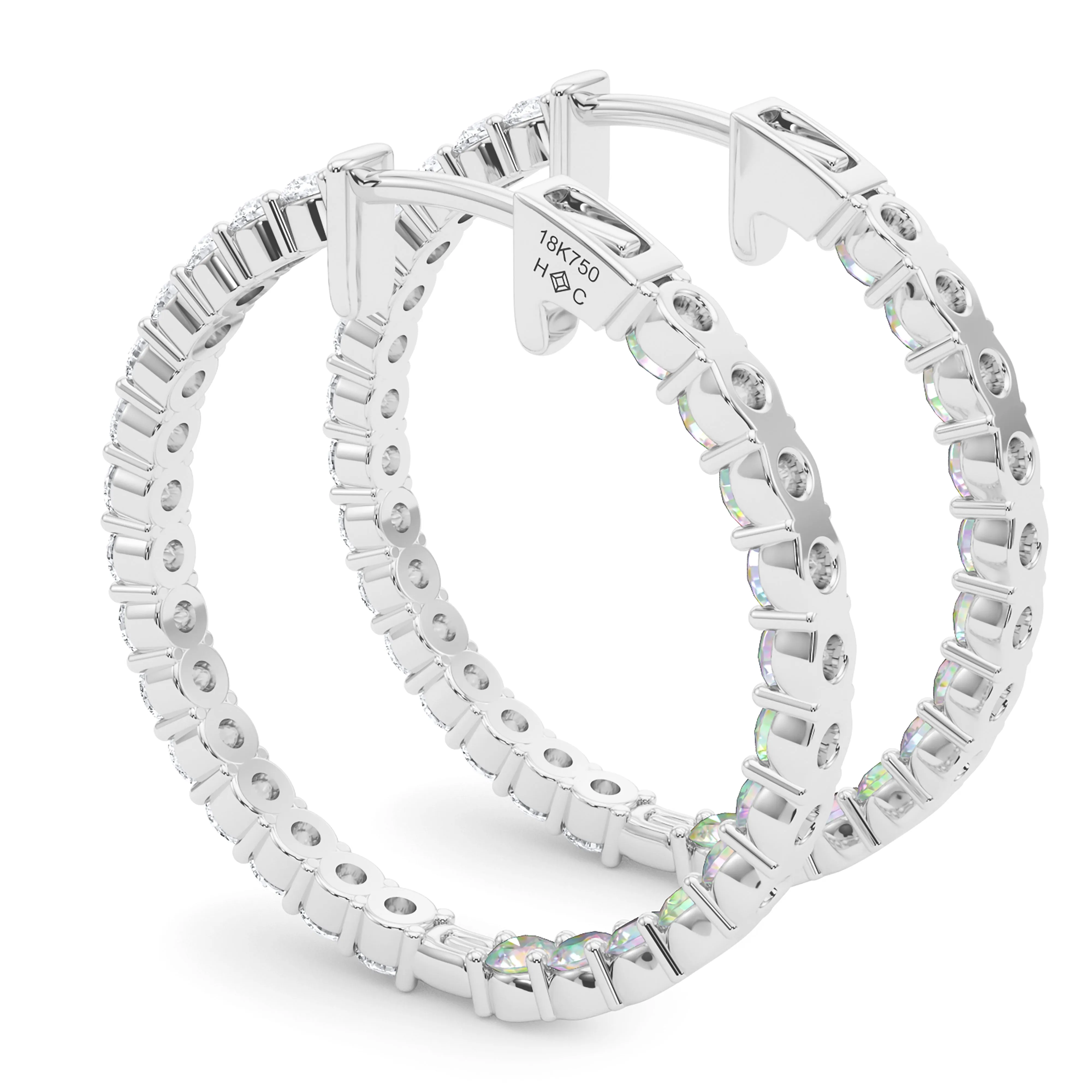 Round Shape Diamond & Birthstone Inside Out Hoops