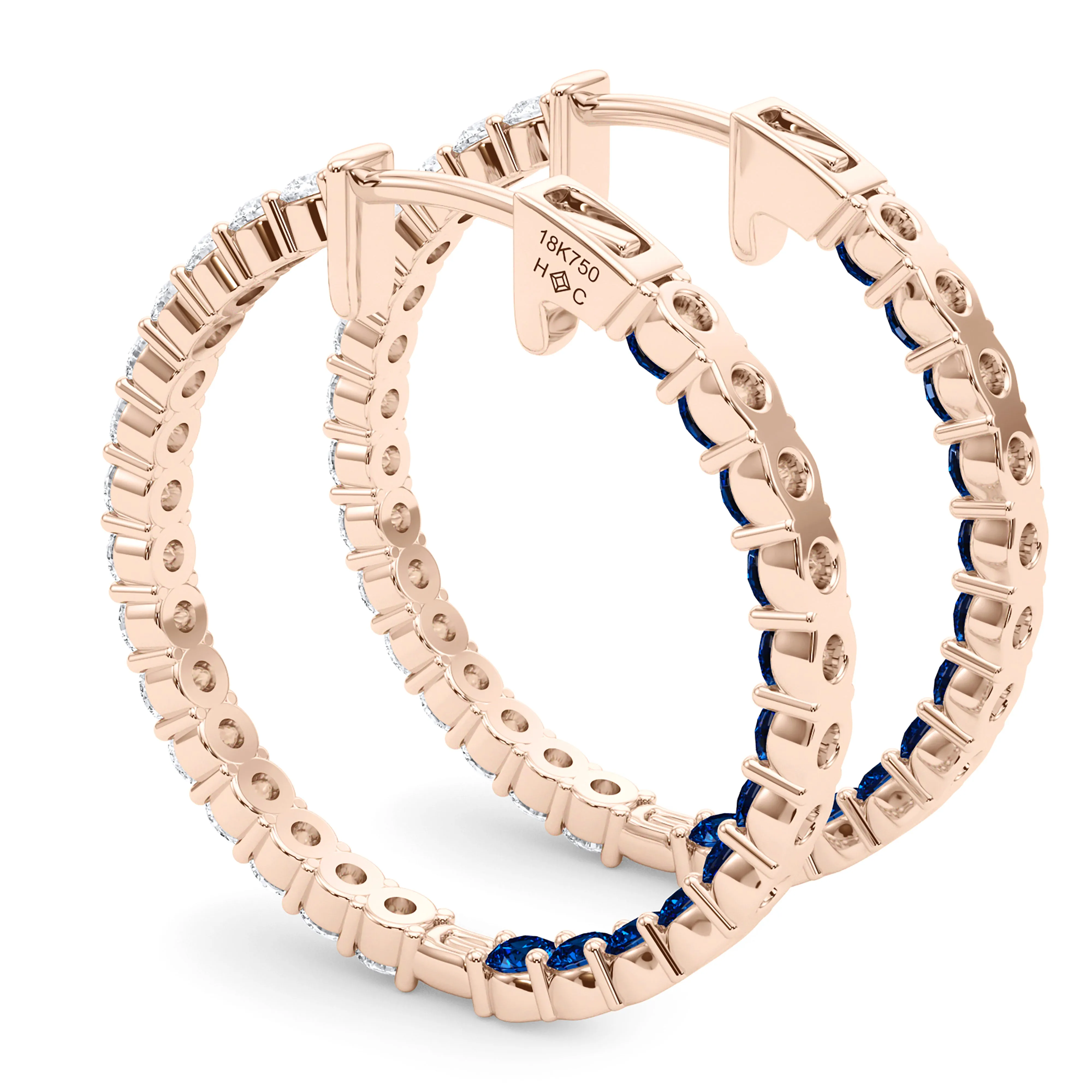 Round Shape Diamond & Birthstone Inside Out Hoops