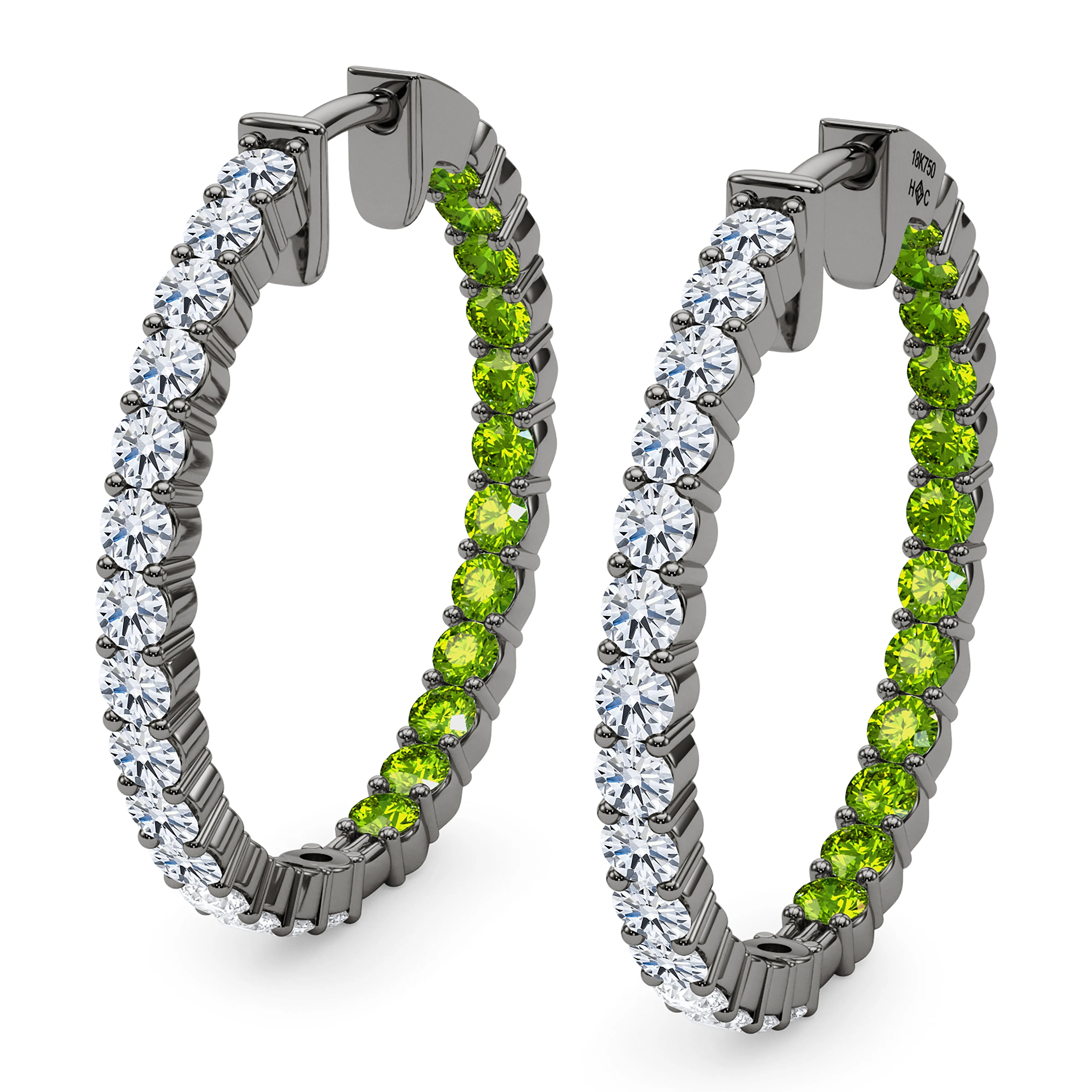 Round Shape Diamond & Birthstone Inside Out Hoops