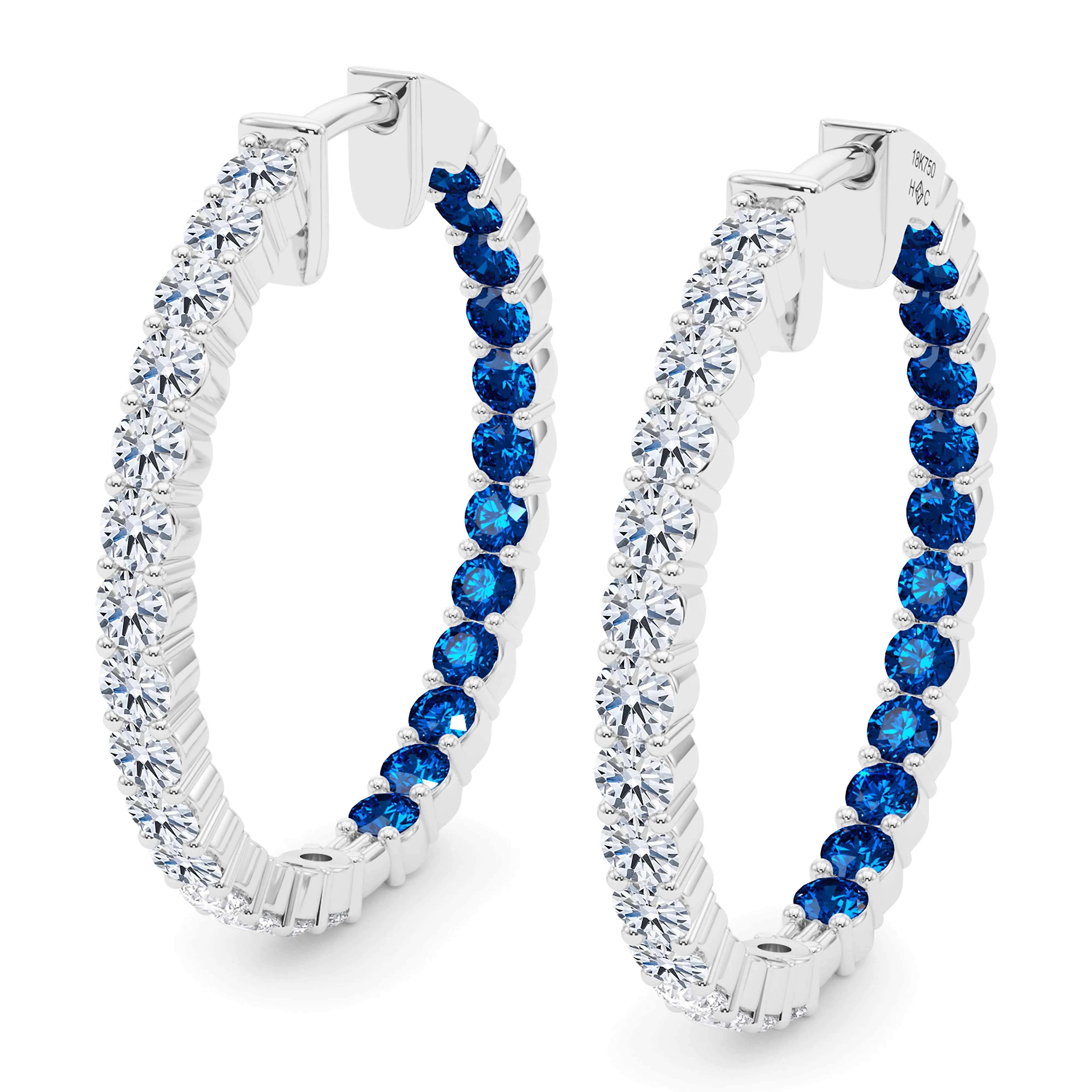 Round Shape Diamond & Birthstone Inside Out Hoops