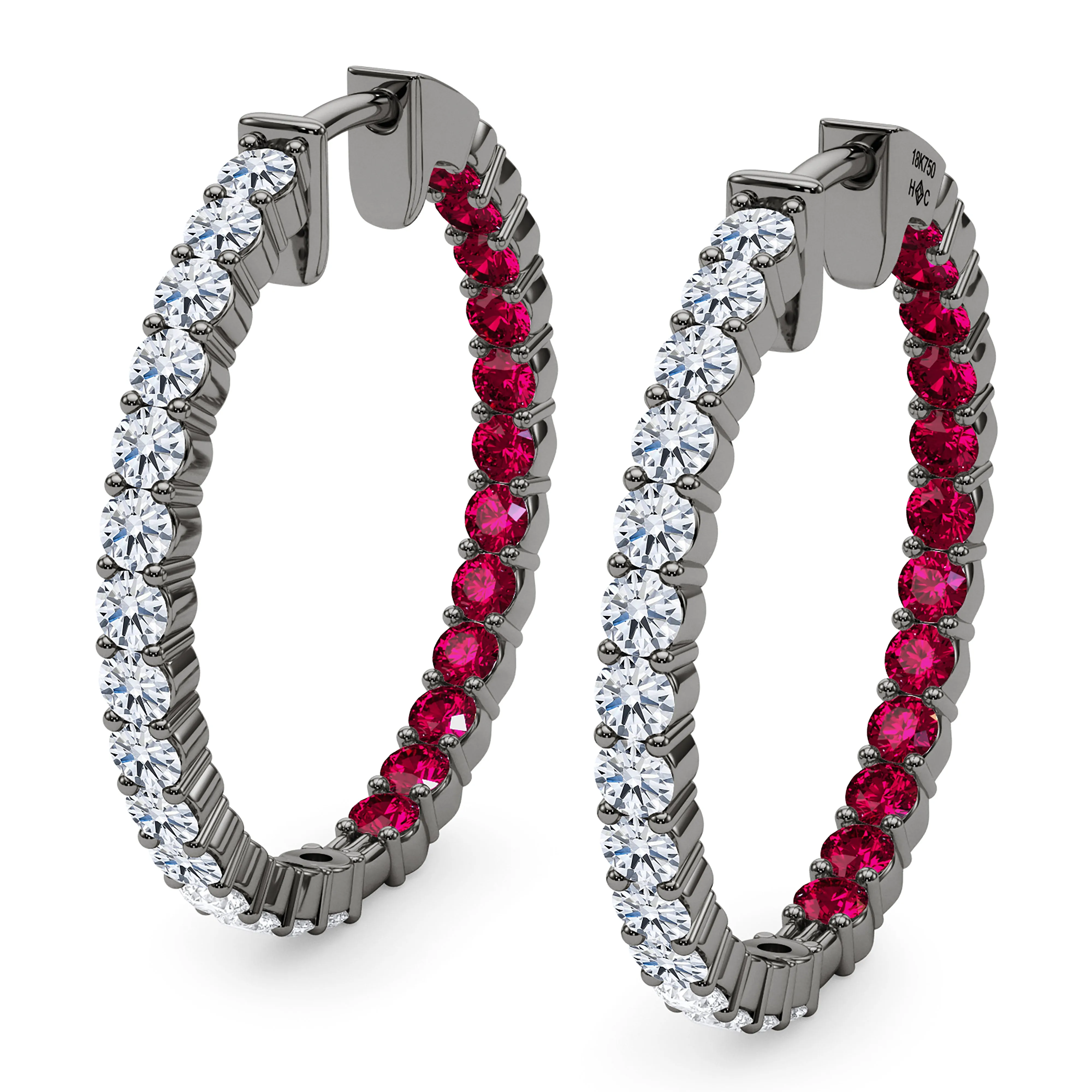 Round Shape Diamond & Birthstone Inside Out Hoops