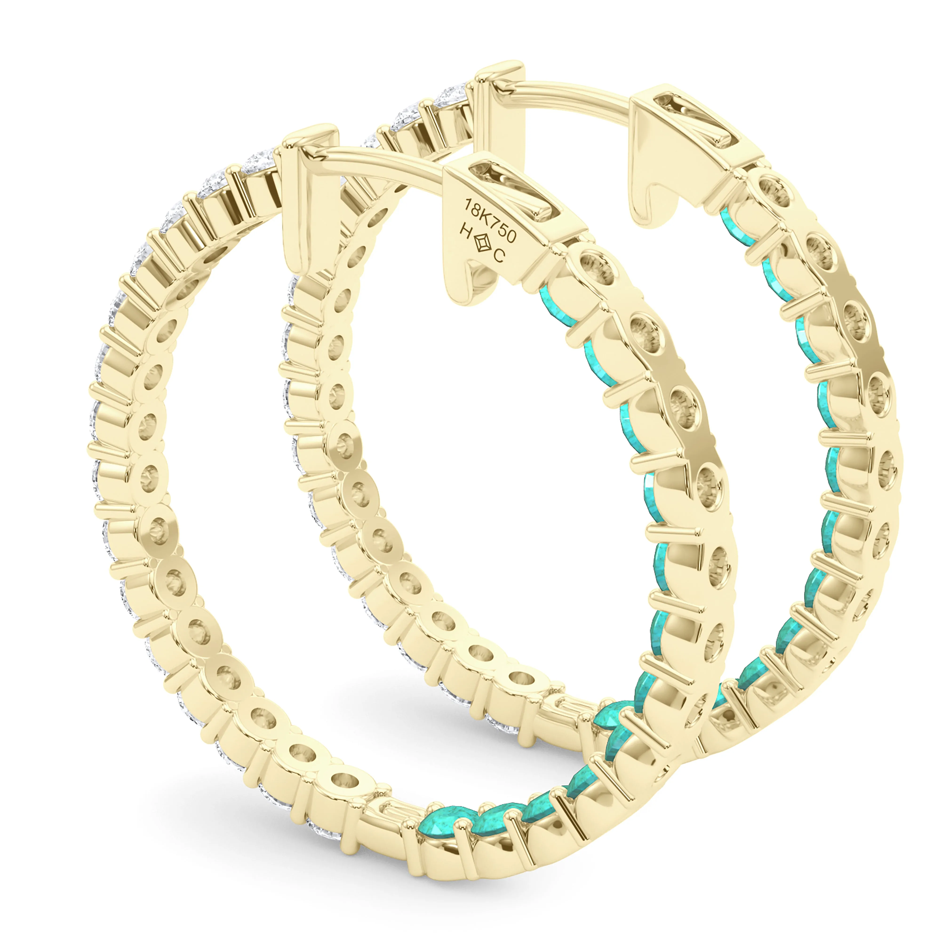 Round Shape Diamond & Birthstone Inside Out Hoops