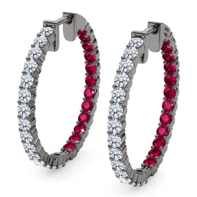 Round Shape Diamond & Birthstone Inside Out Hoops