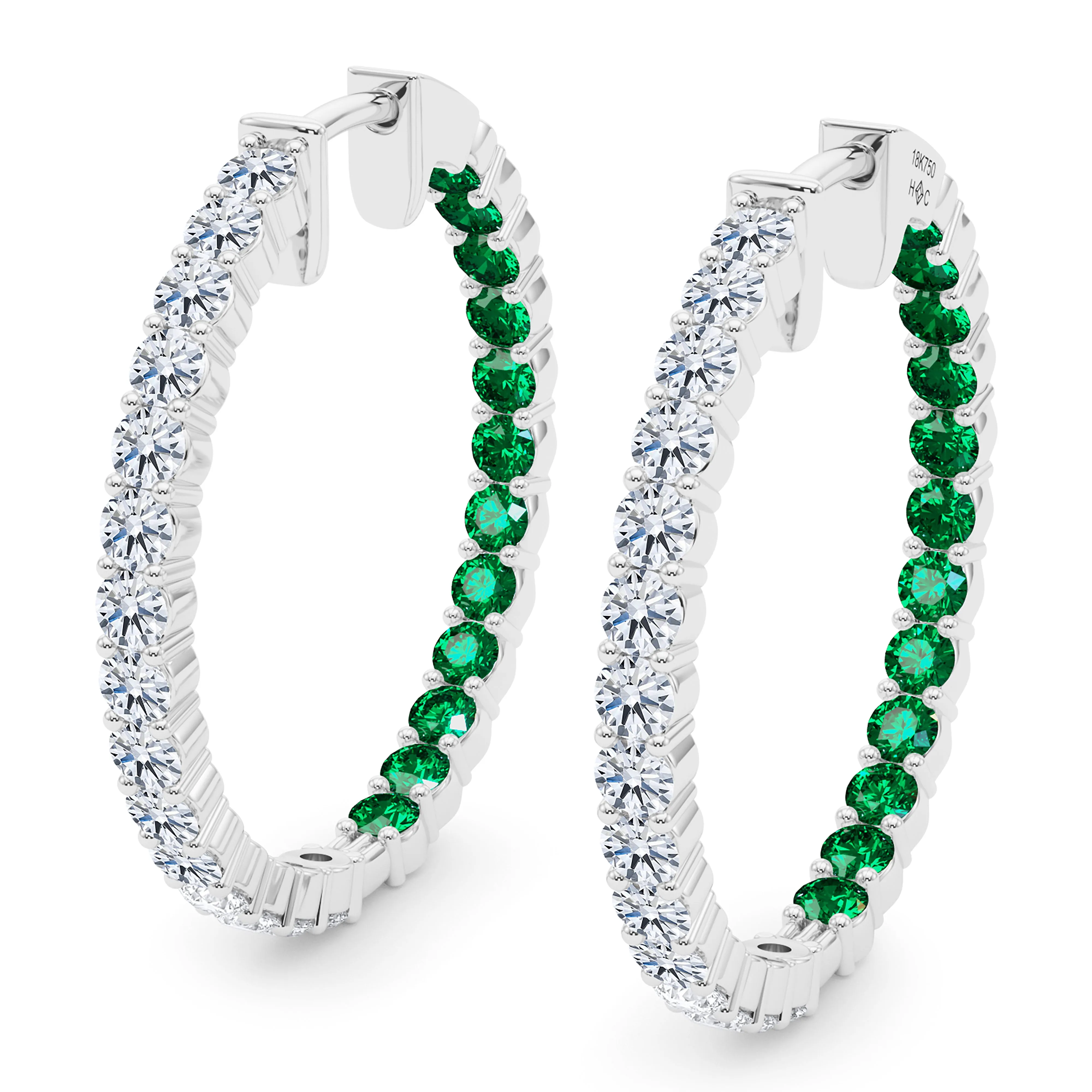 Round Shape Diamond & Birthstone Inside Out Hoops