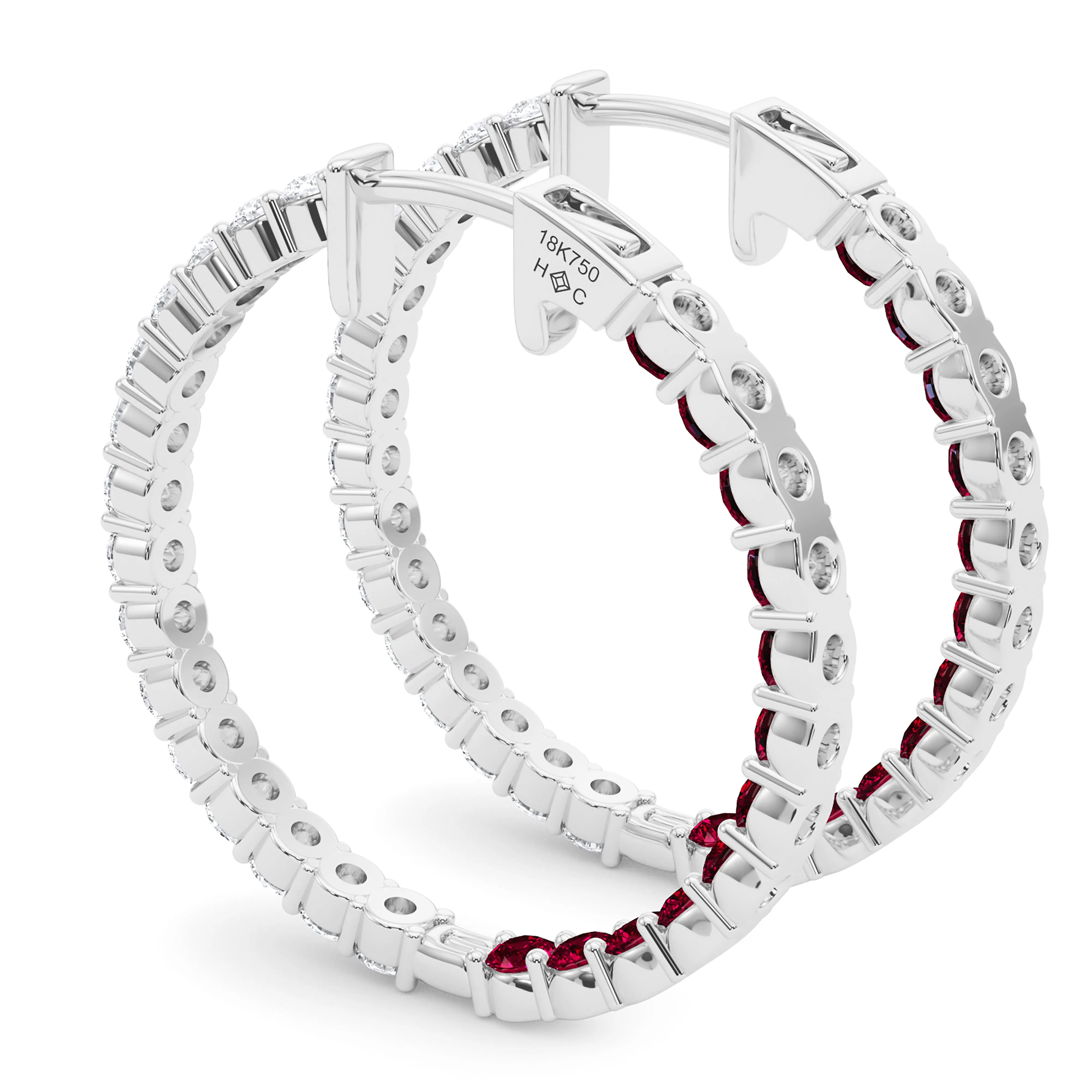 Round Shape Diamond & Birthstone Inside Out Hoops
