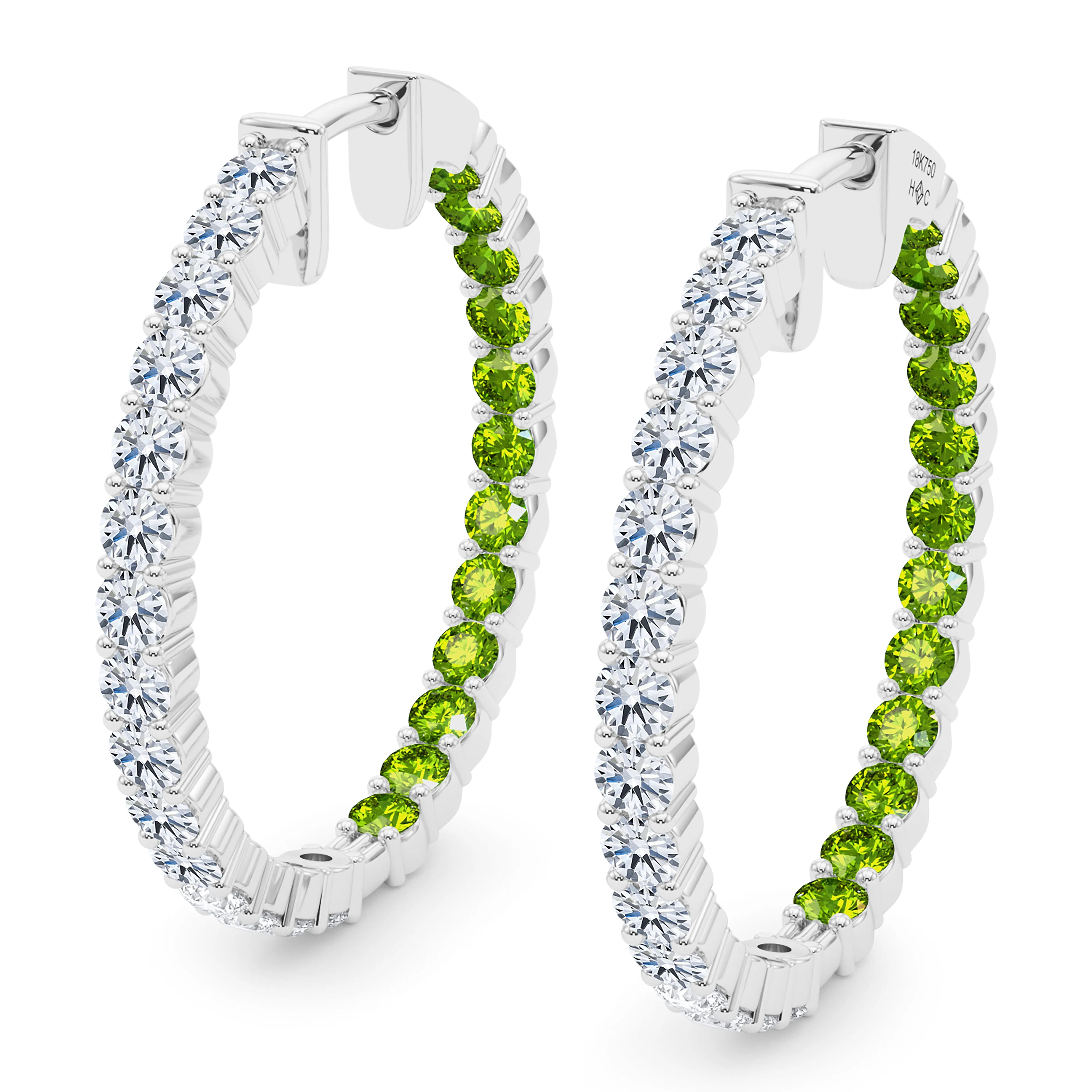 Round Shape Diamond & Birthstone Inside Out Hoops