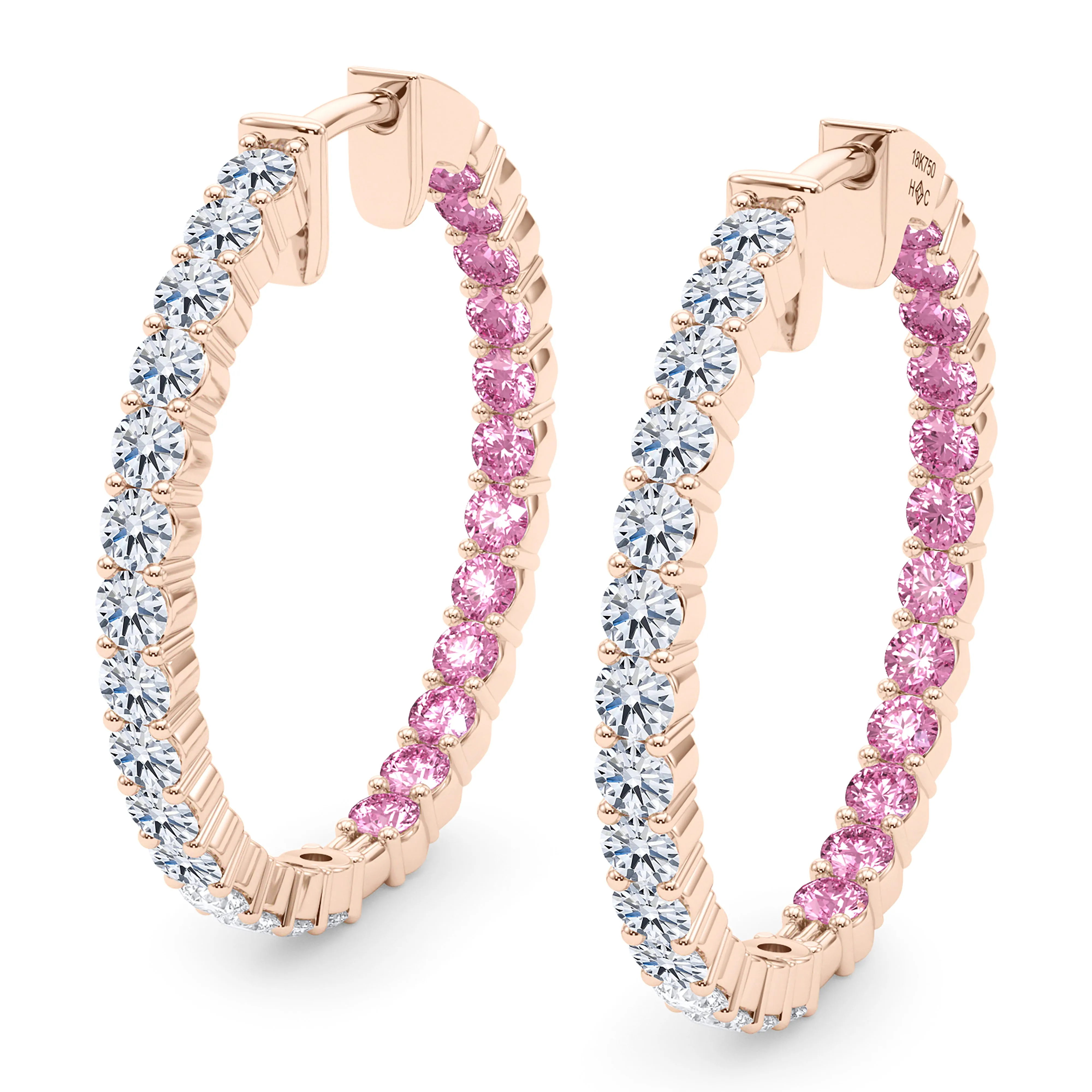 Round Shape Diamond & Birthstone Inside Out Hoops