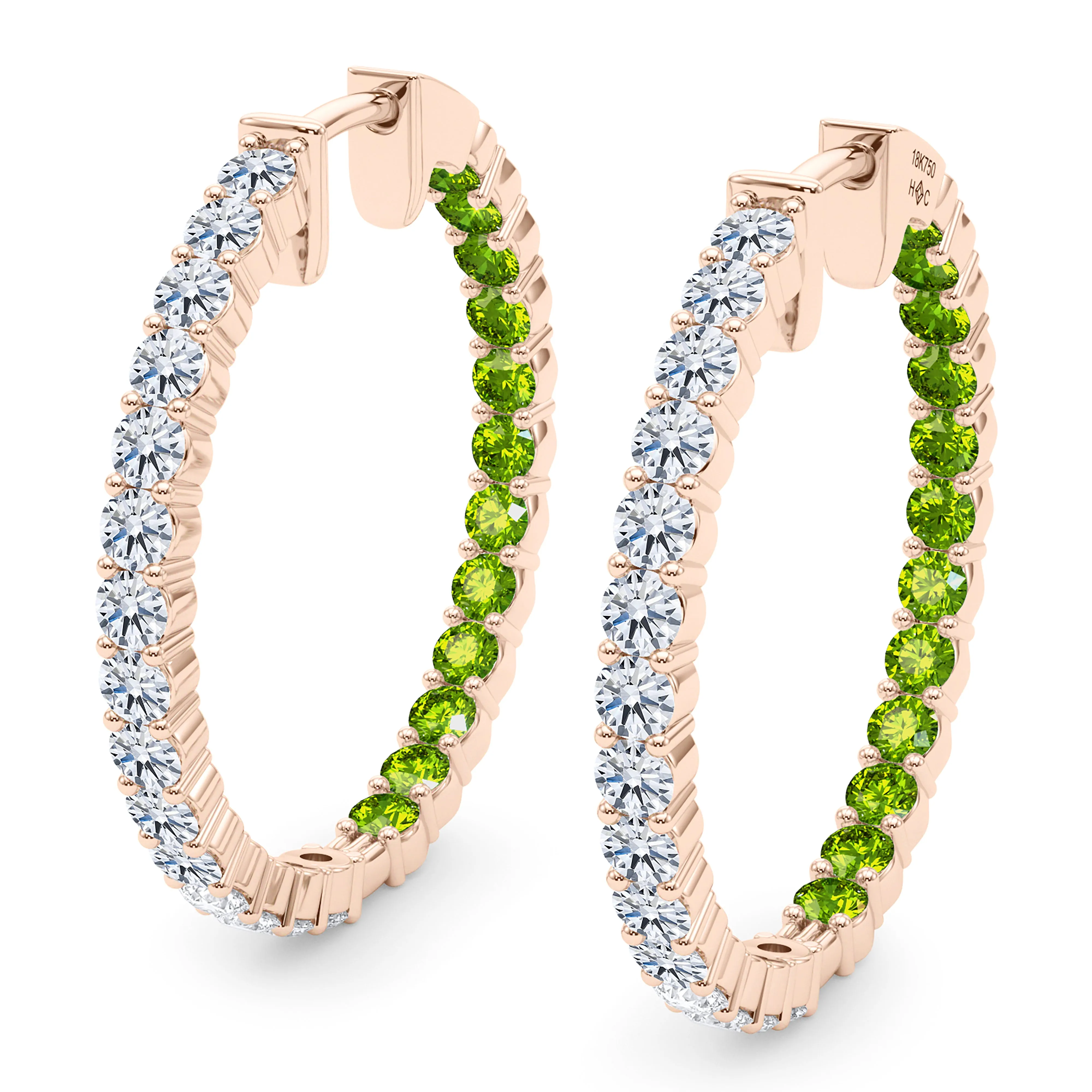 Round Shape Diamond & Birthstone Inside Out Hoops