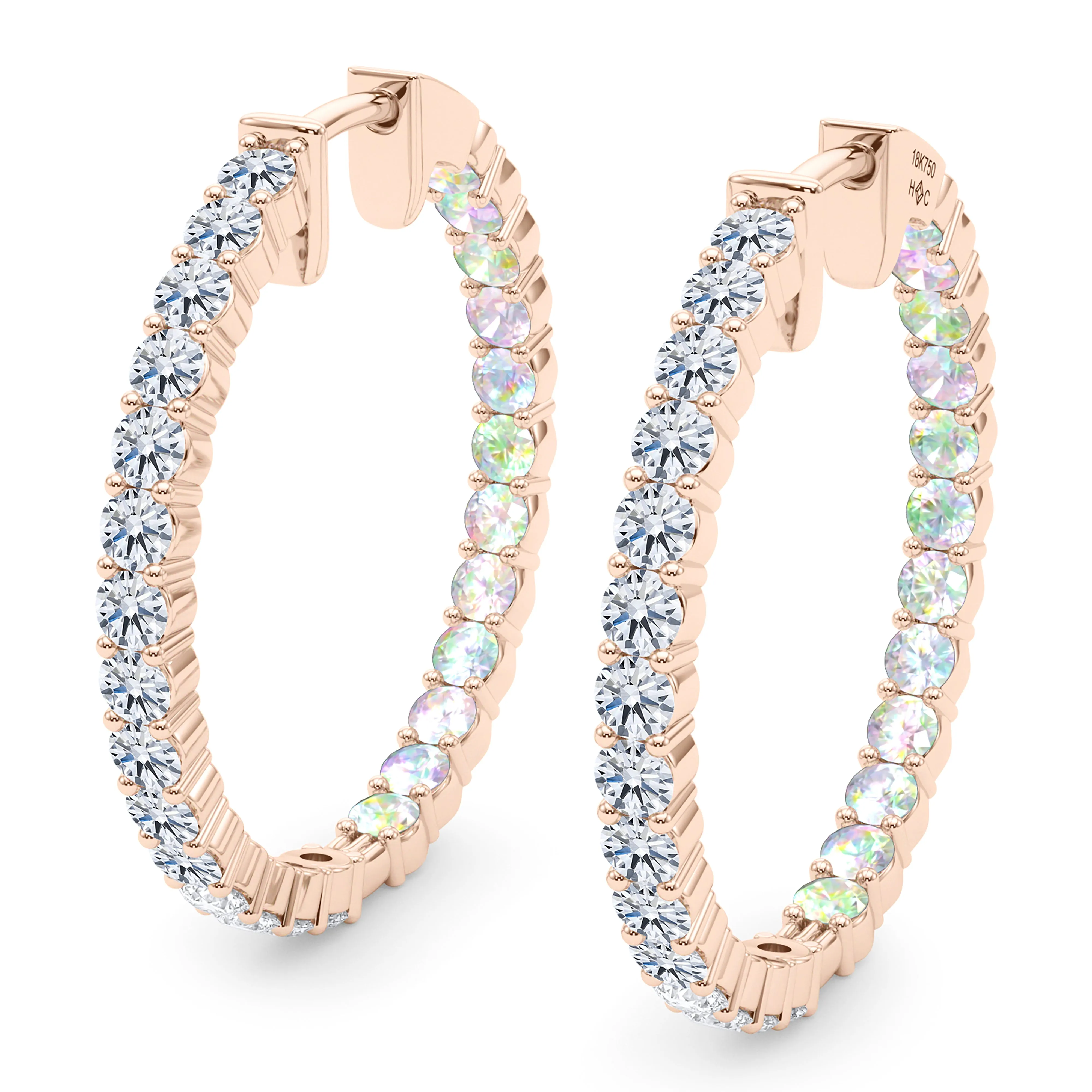 Round Shape Diamond & Birthstone Inside Out Hoops
