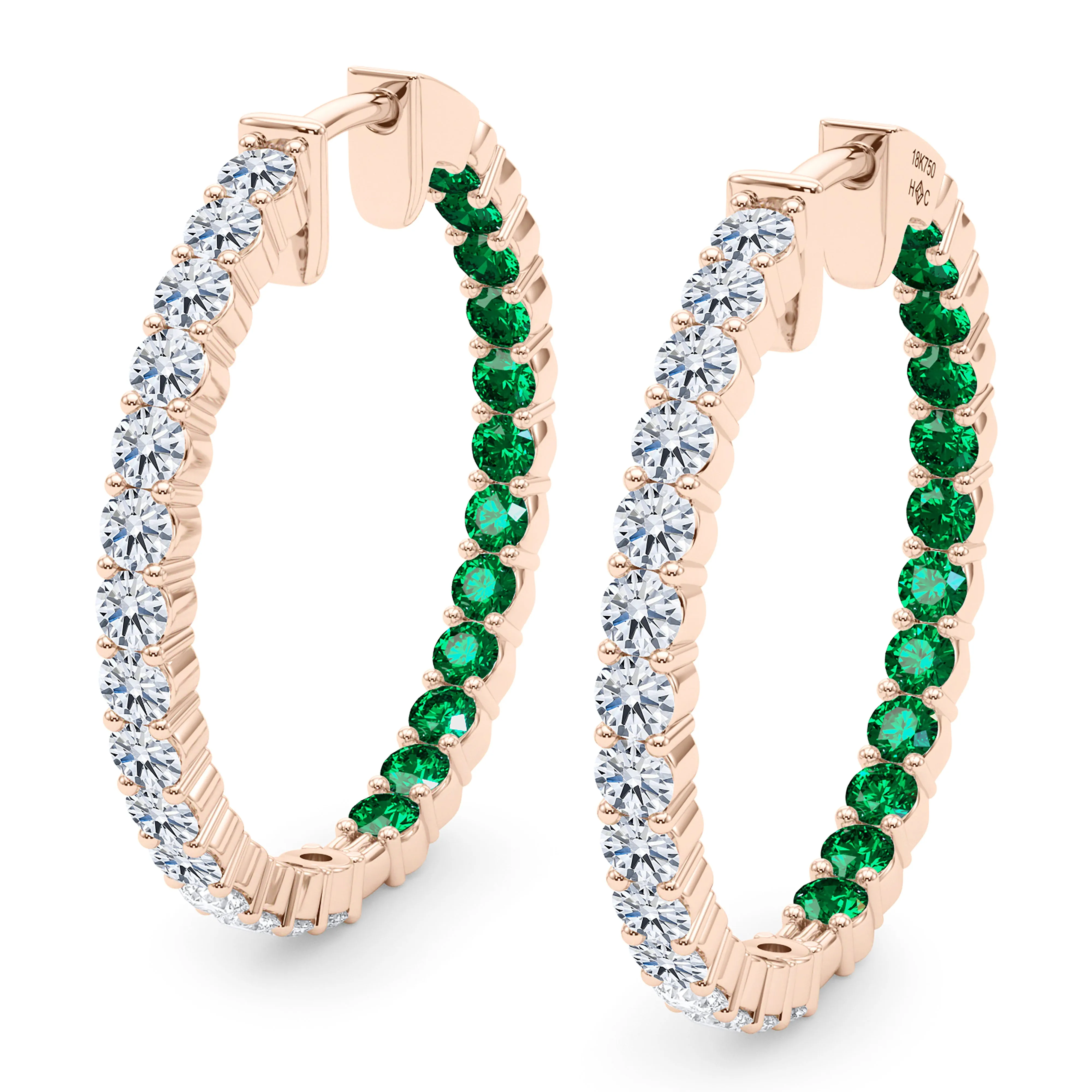 Round Shape Diamond & Birthstone Inside Out Hoops