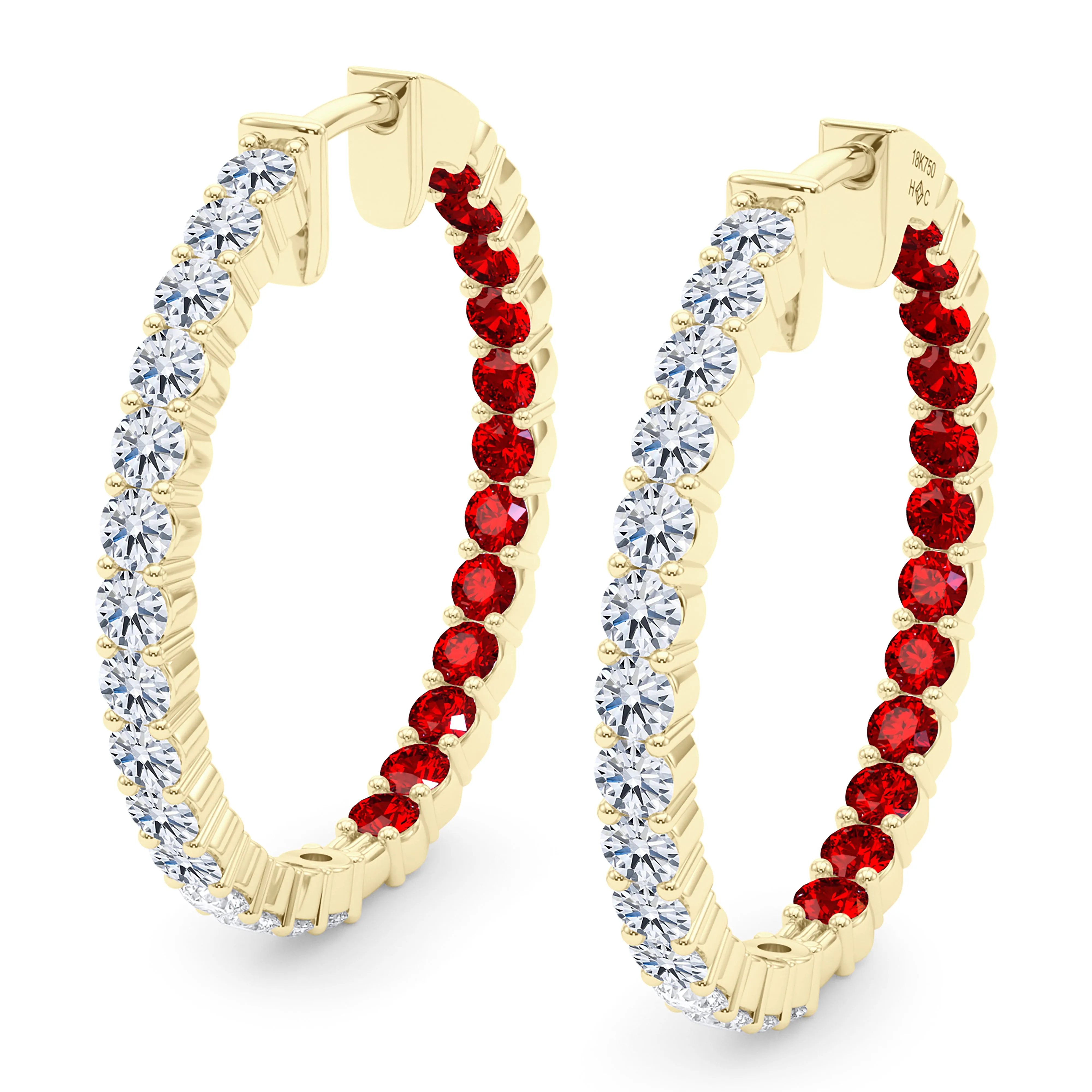Round Shape Diamond & Birthstone Inside Out Hoops
