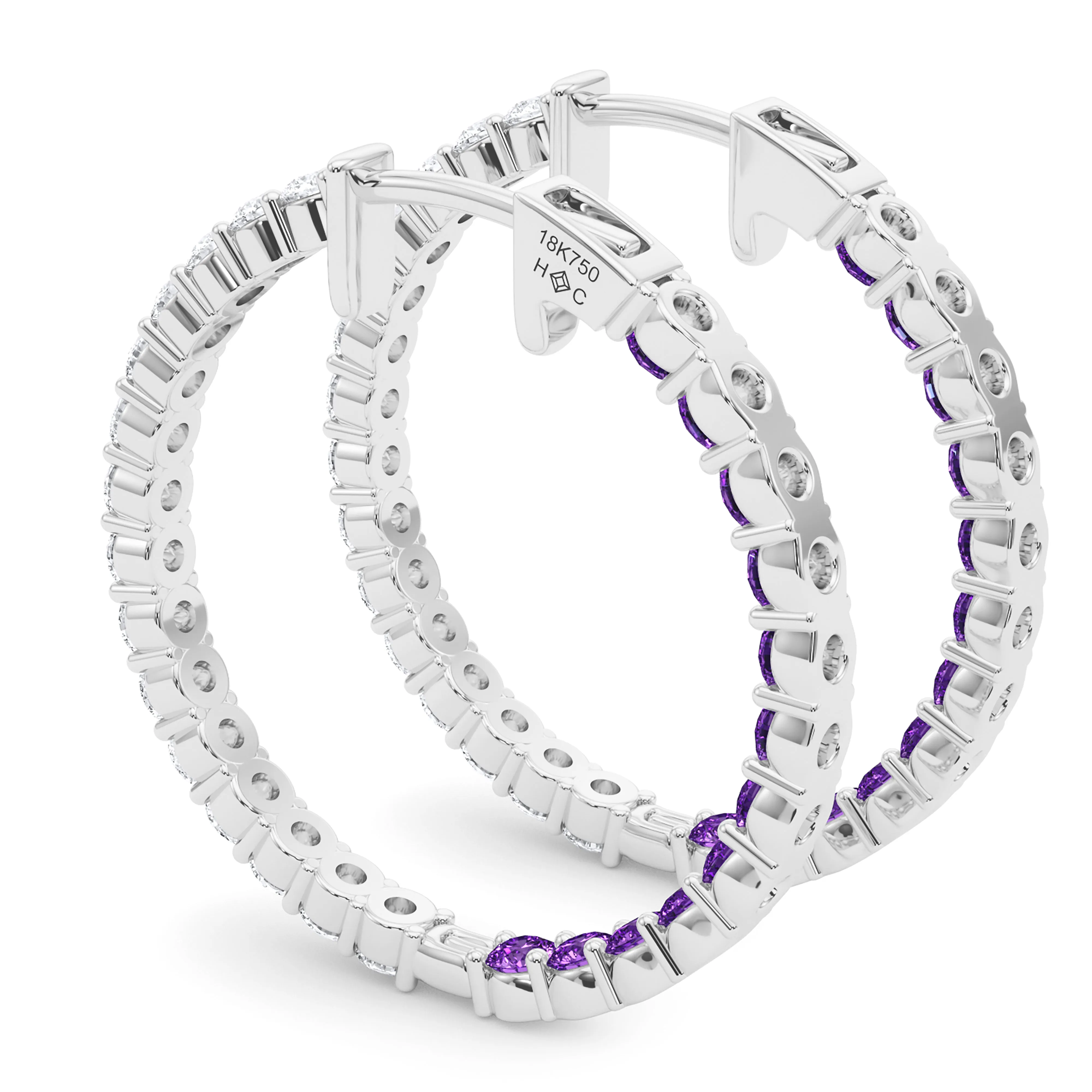 Round Shape Diamond & Birthstone Inside Out Hoops