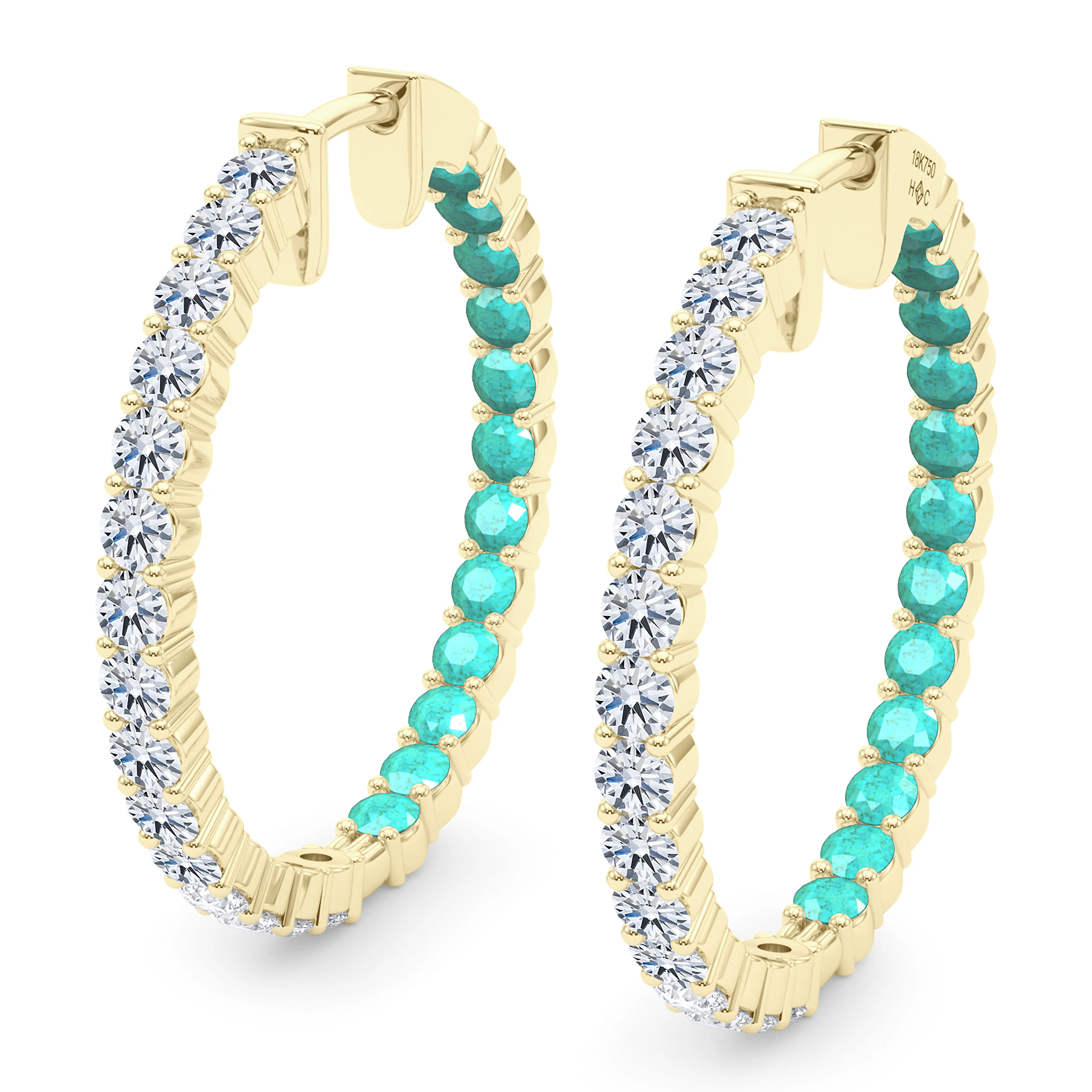Round Shape Diamond & Birthstone Inside Out Hoops