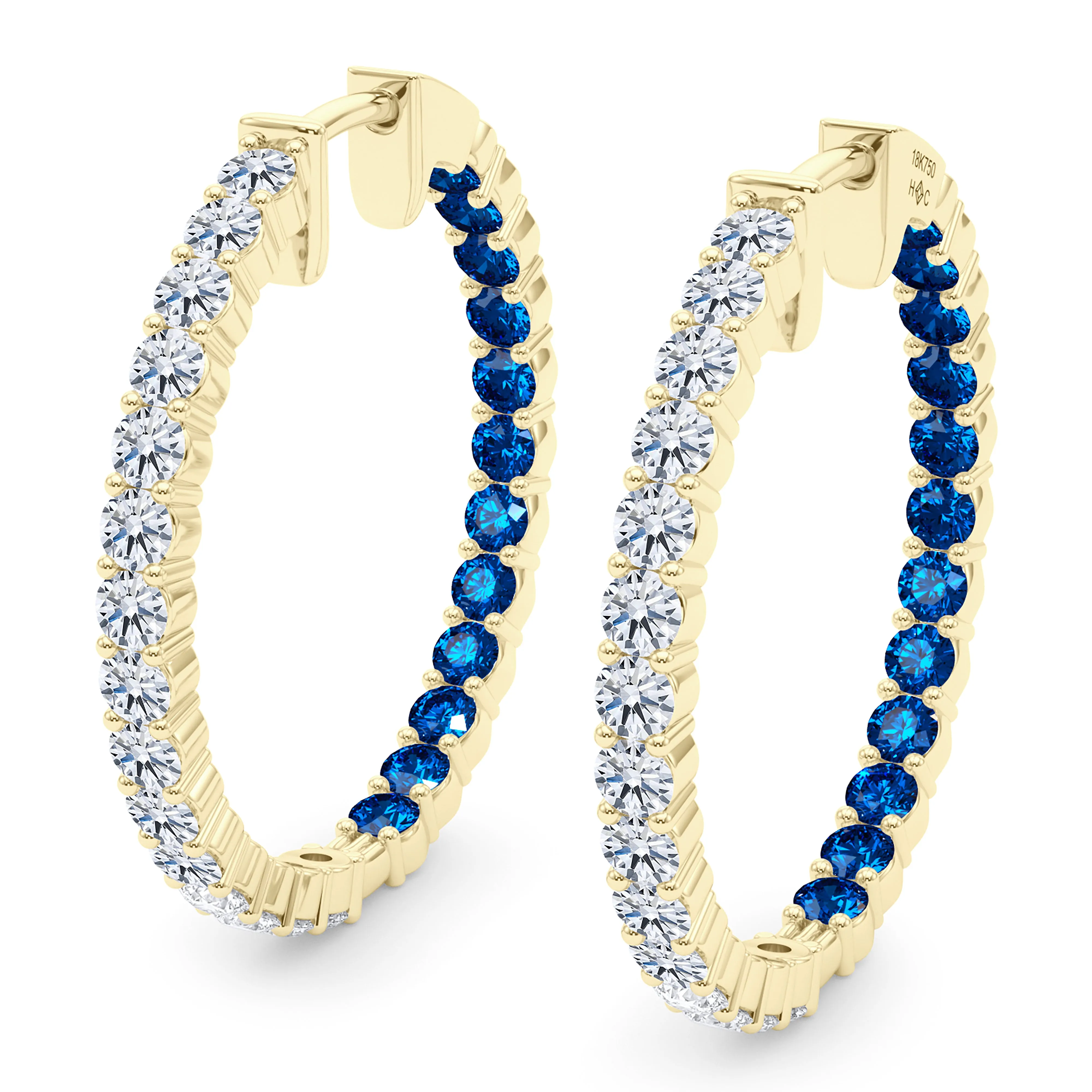 Round Shape Diamond & Birthstone Inside Out Hoops