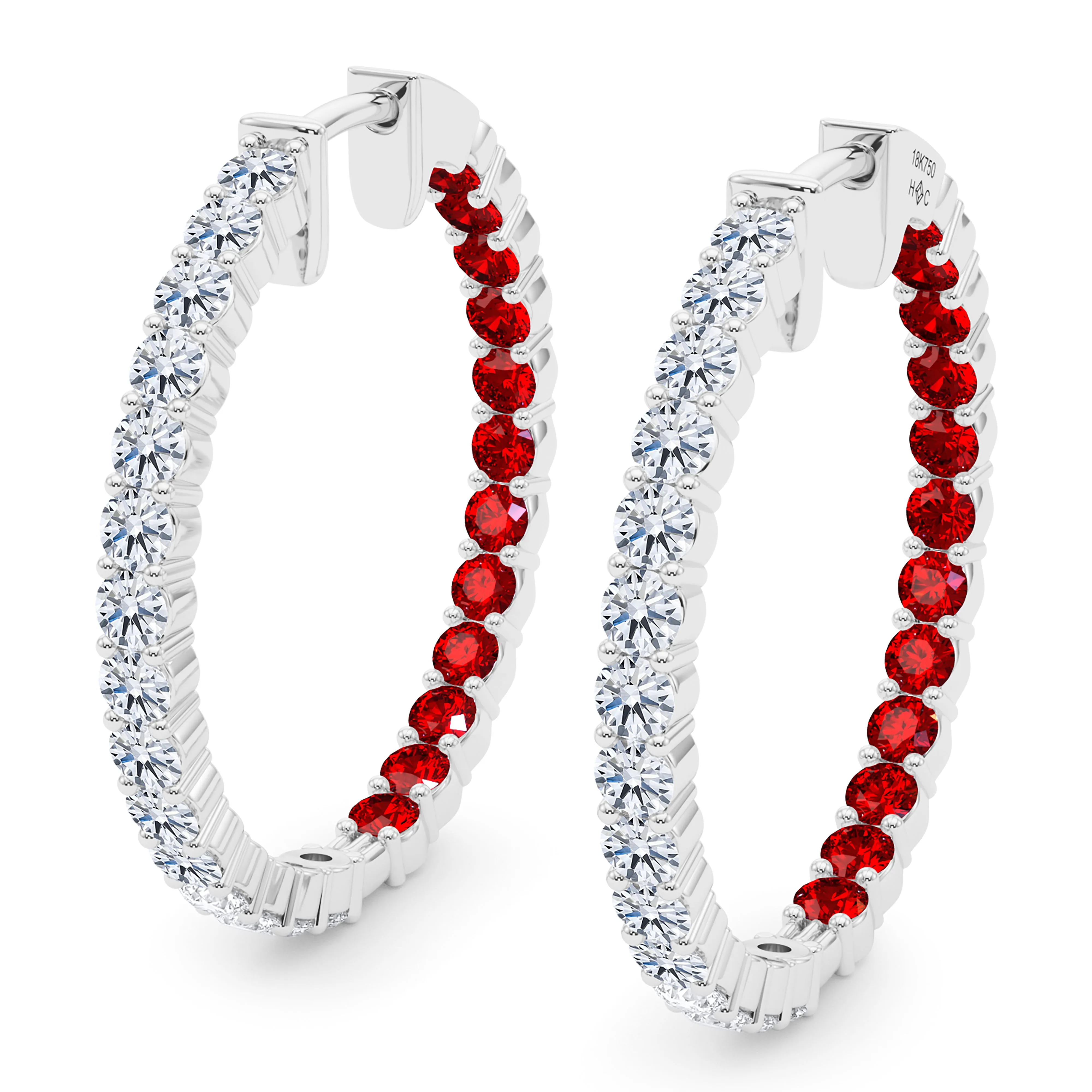 Round Shape Diamond & Birthstone Inside Out Hoops