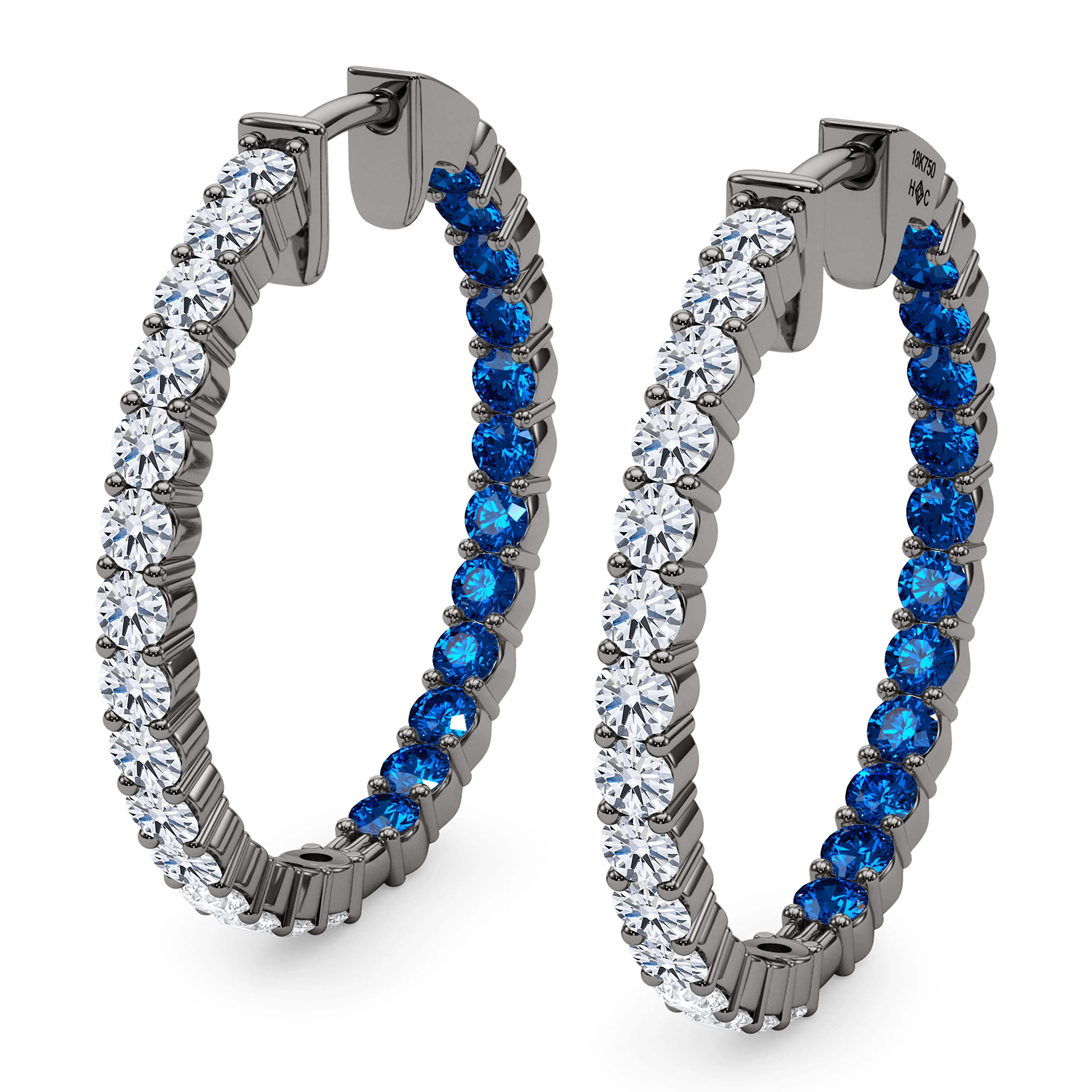 Round Shape Diamond & Birthstone Inside Out Hoops