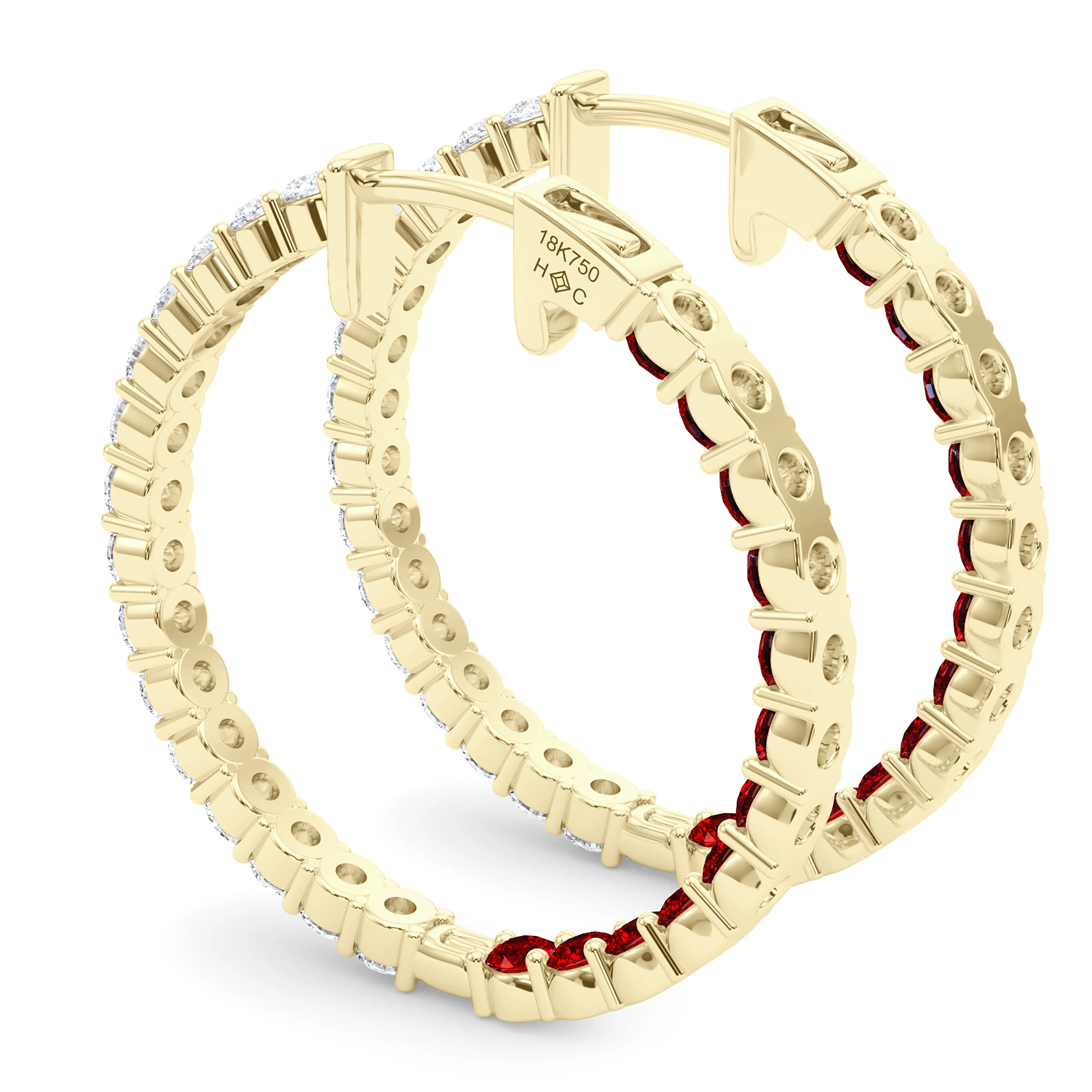 Round Shape Diamond & Birthstone Inside Out Hoops