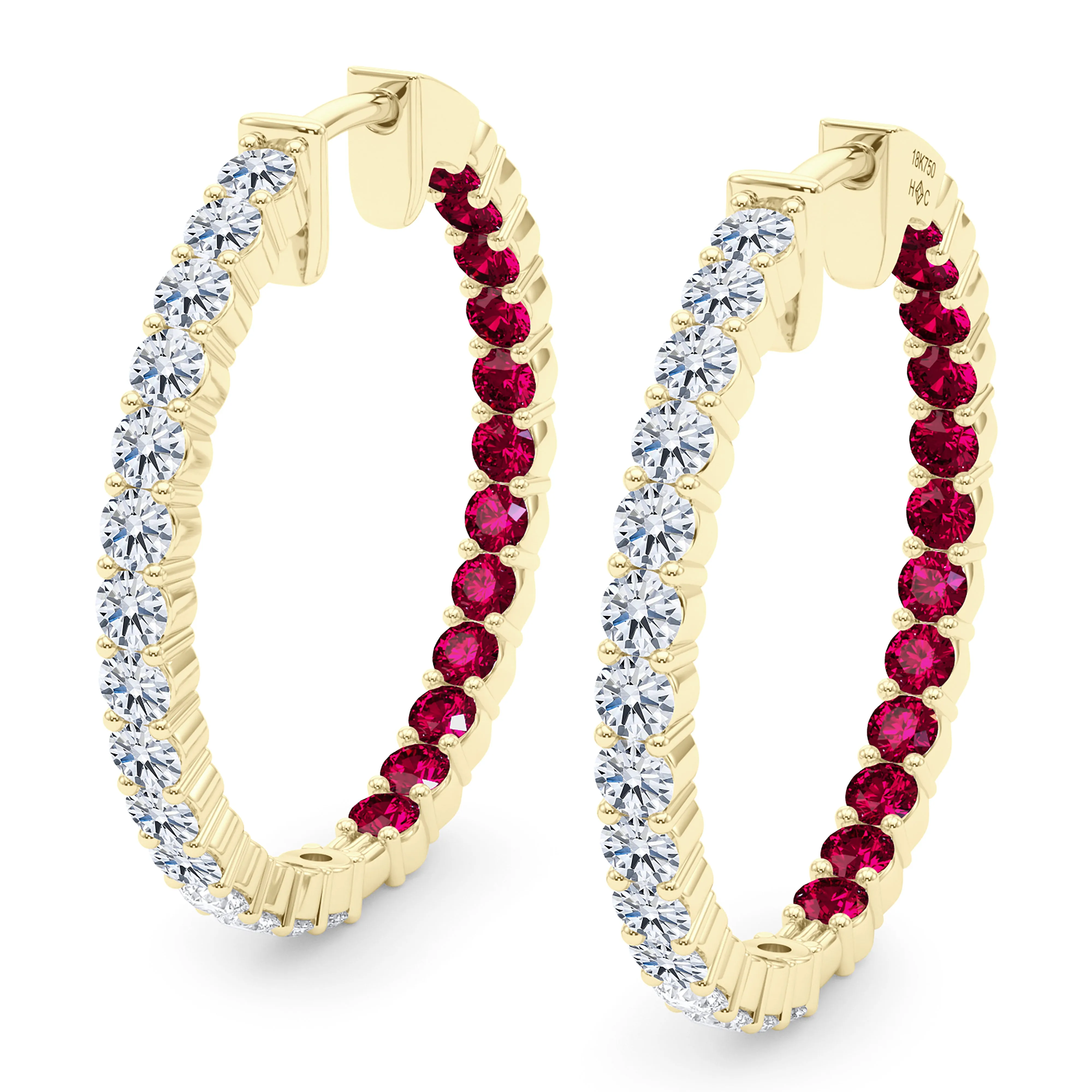 Round Shape Diamond & Birthstone Inside Out Hoops