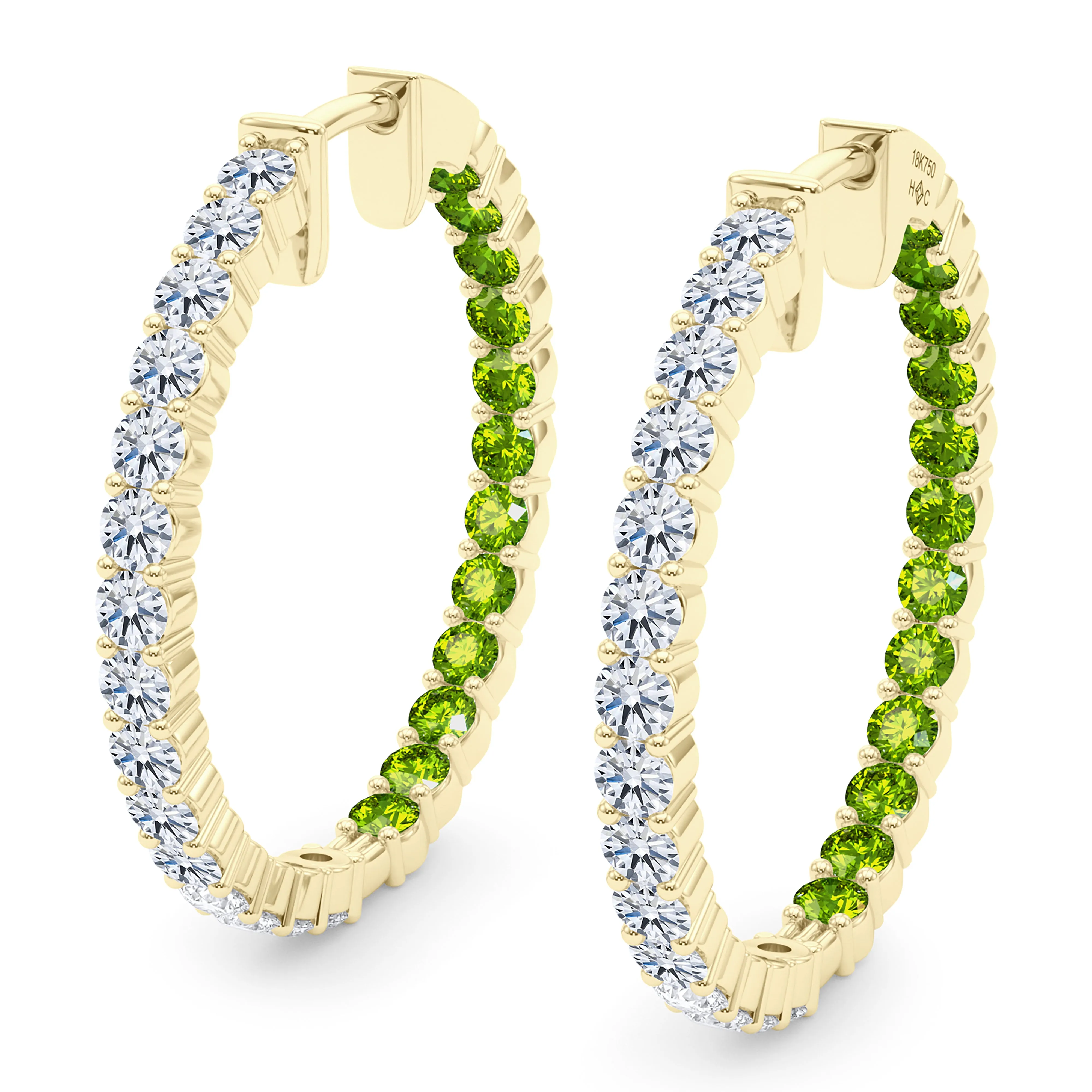 Round Shape Diamond & Birthstone Inside Out Hoops