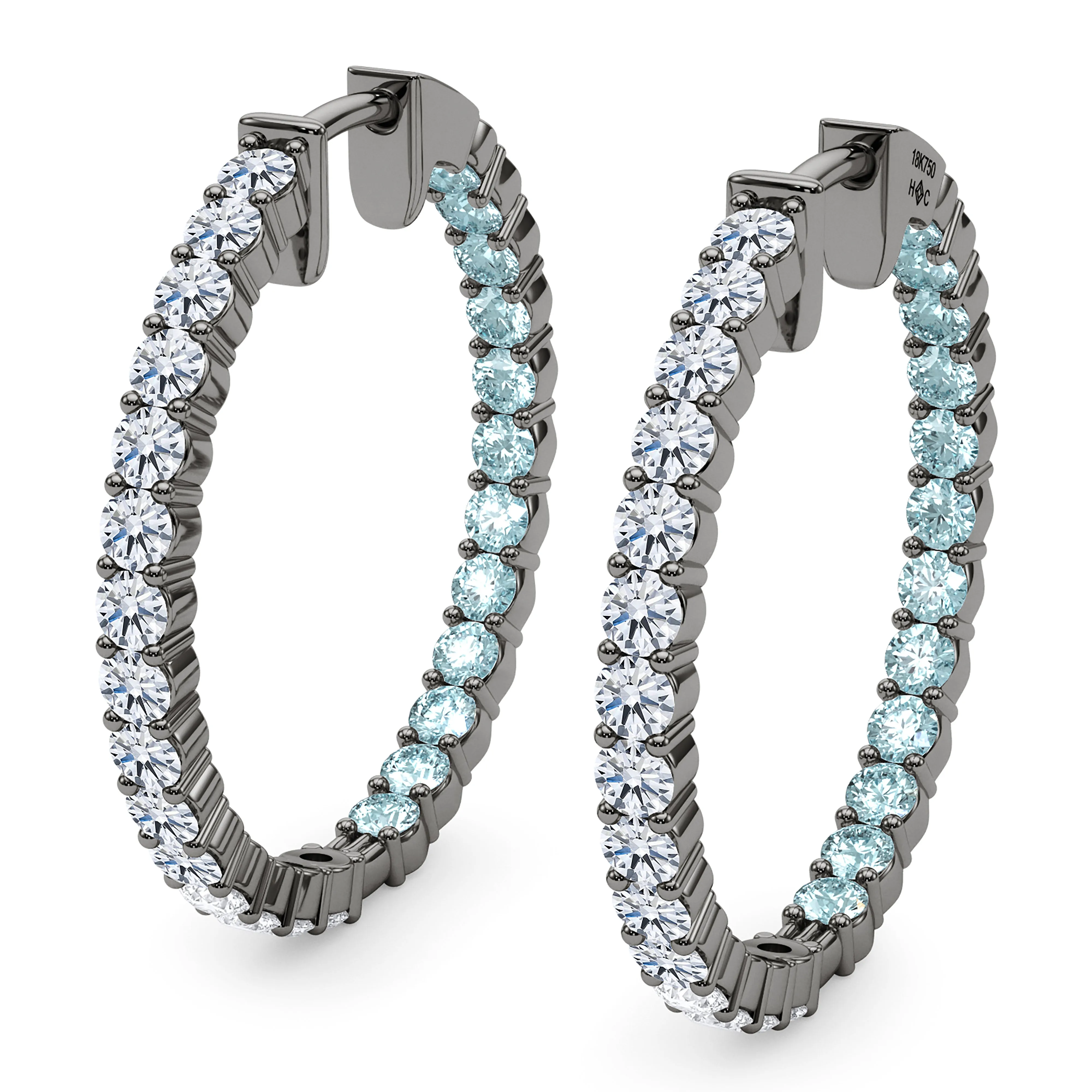 Round Shape Diamond & Birthstone Inside Out Hoops